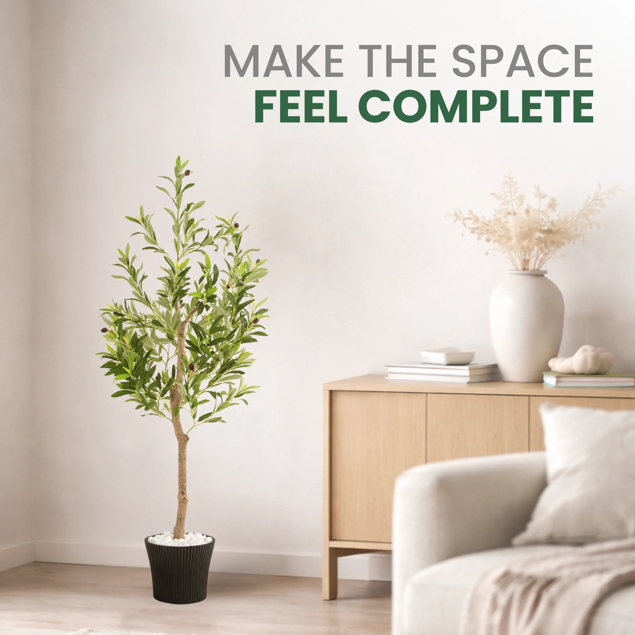 120CM Artificial Olive Tree with Decorative Pot & Mediterranean Stones