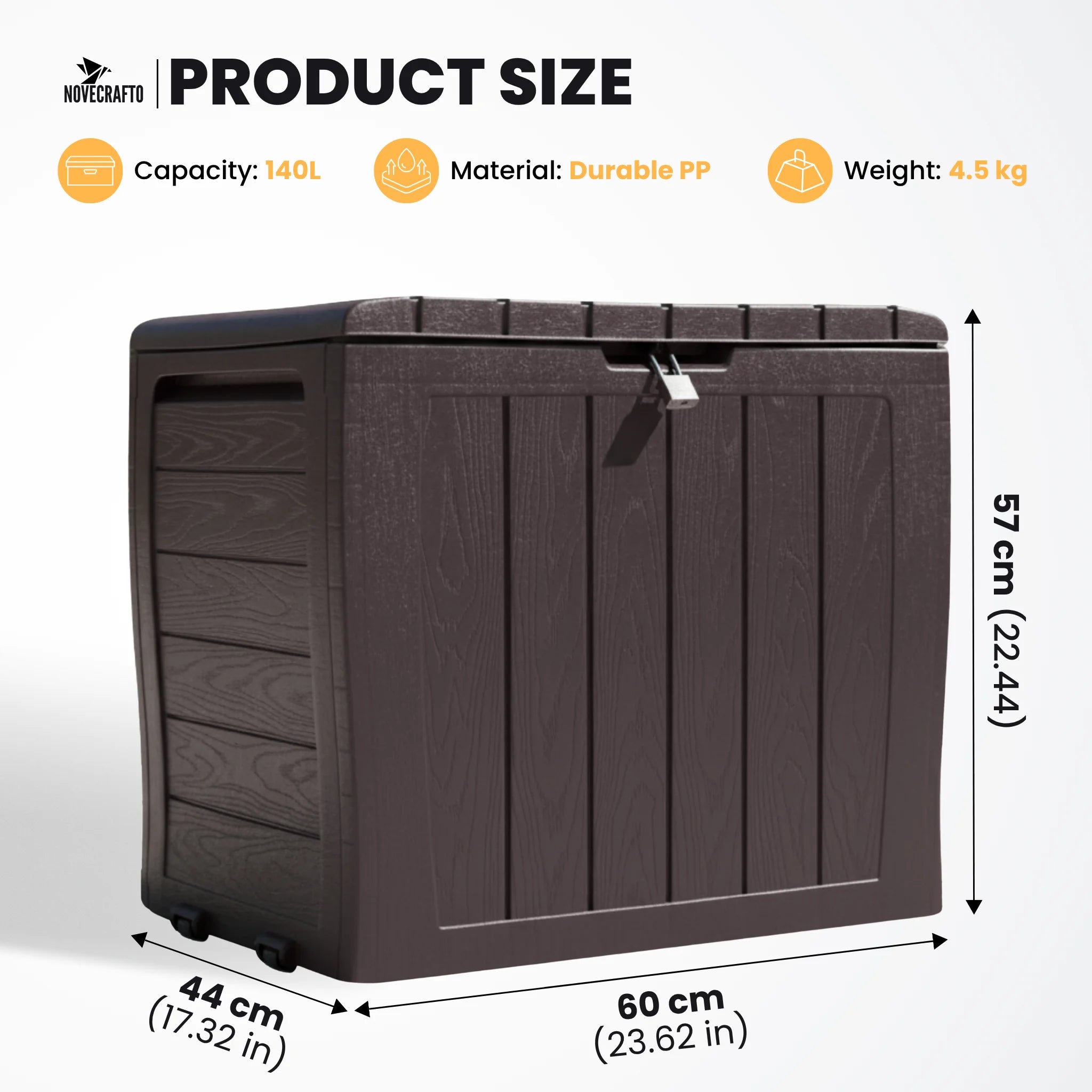 Garden storage box with dimensions and lockable lid