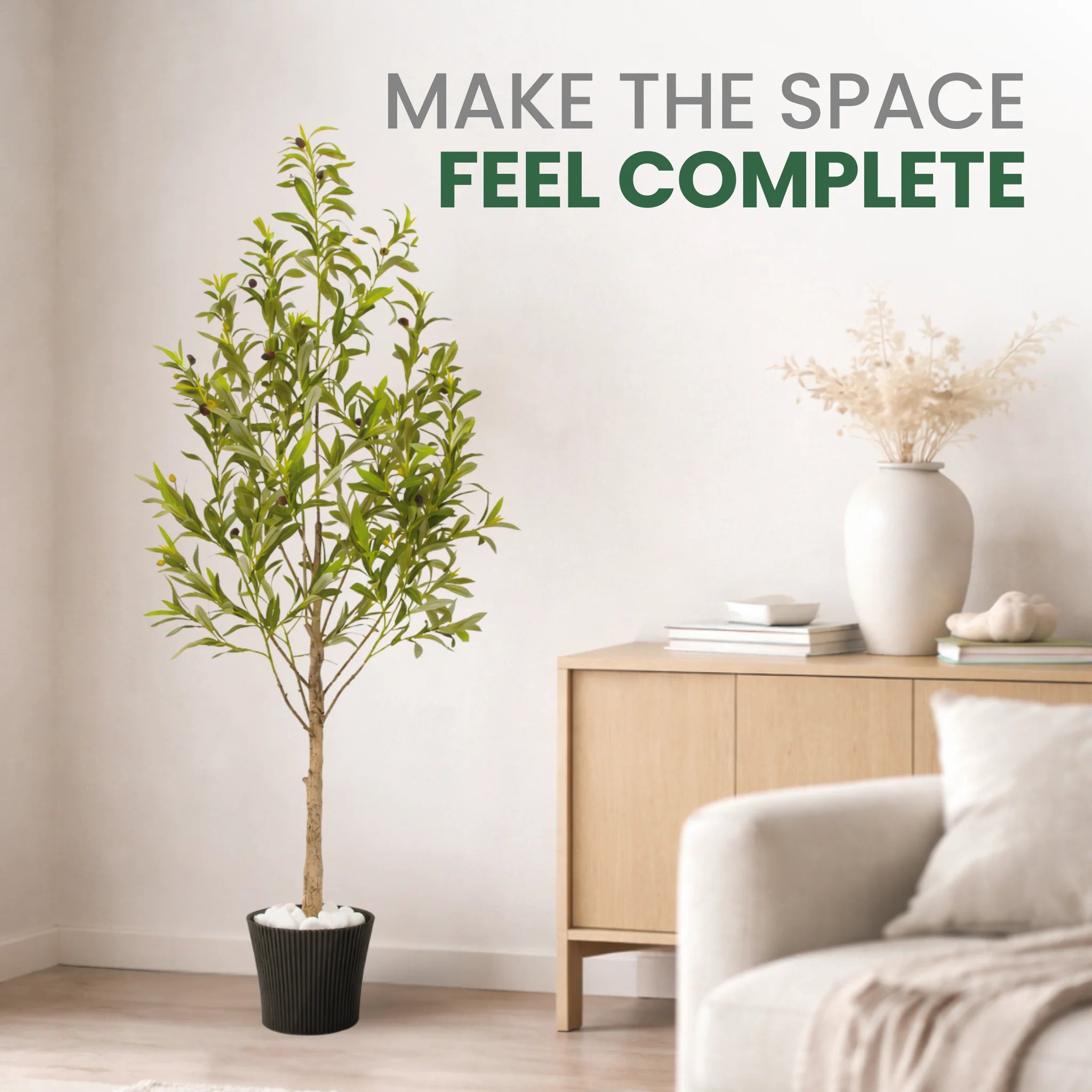 150CM Artificial Olive Tree with Decorative Pot & Mediterranean Stones