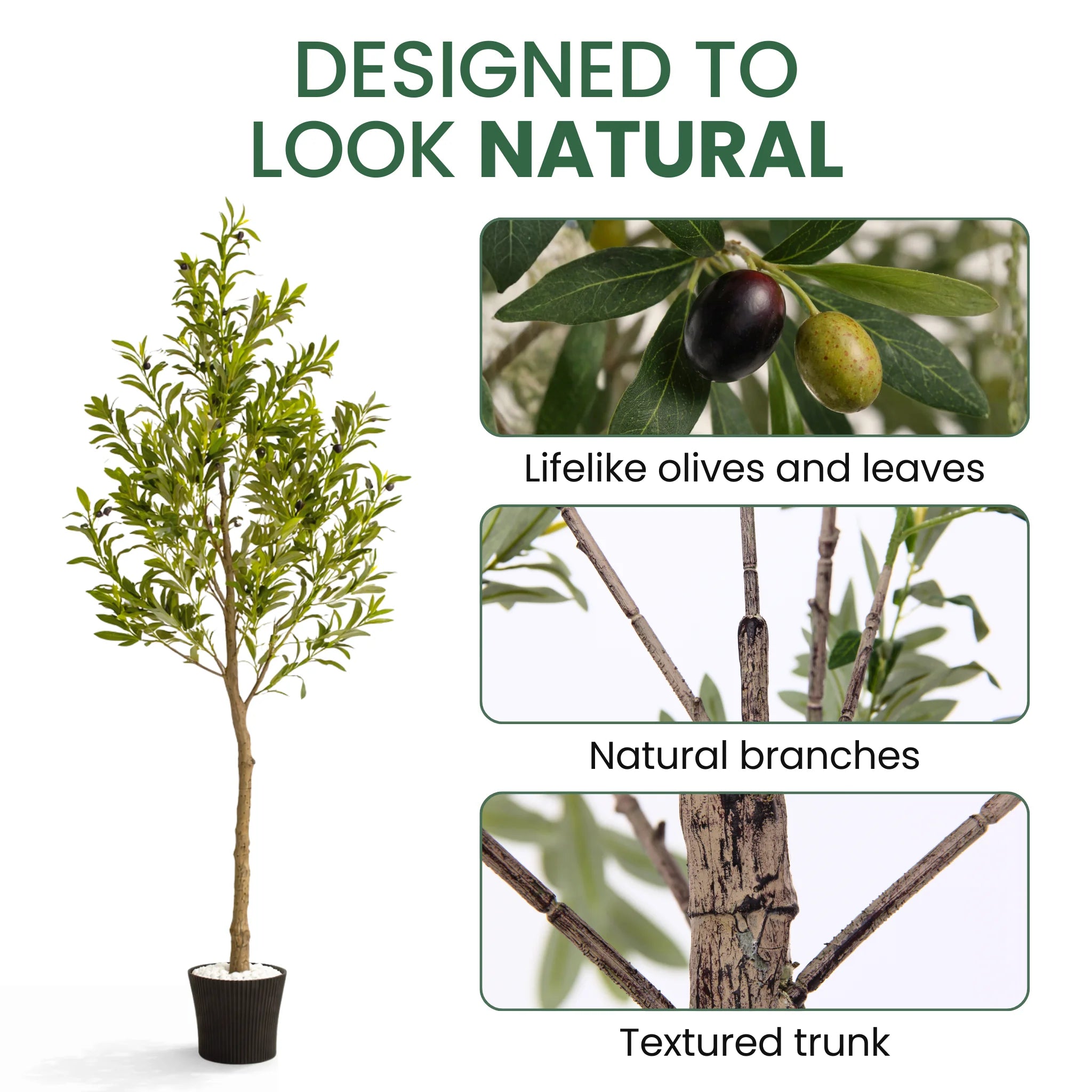 180CM Artificial Olive Tree with Decorative Pot & Mediterranean Stones