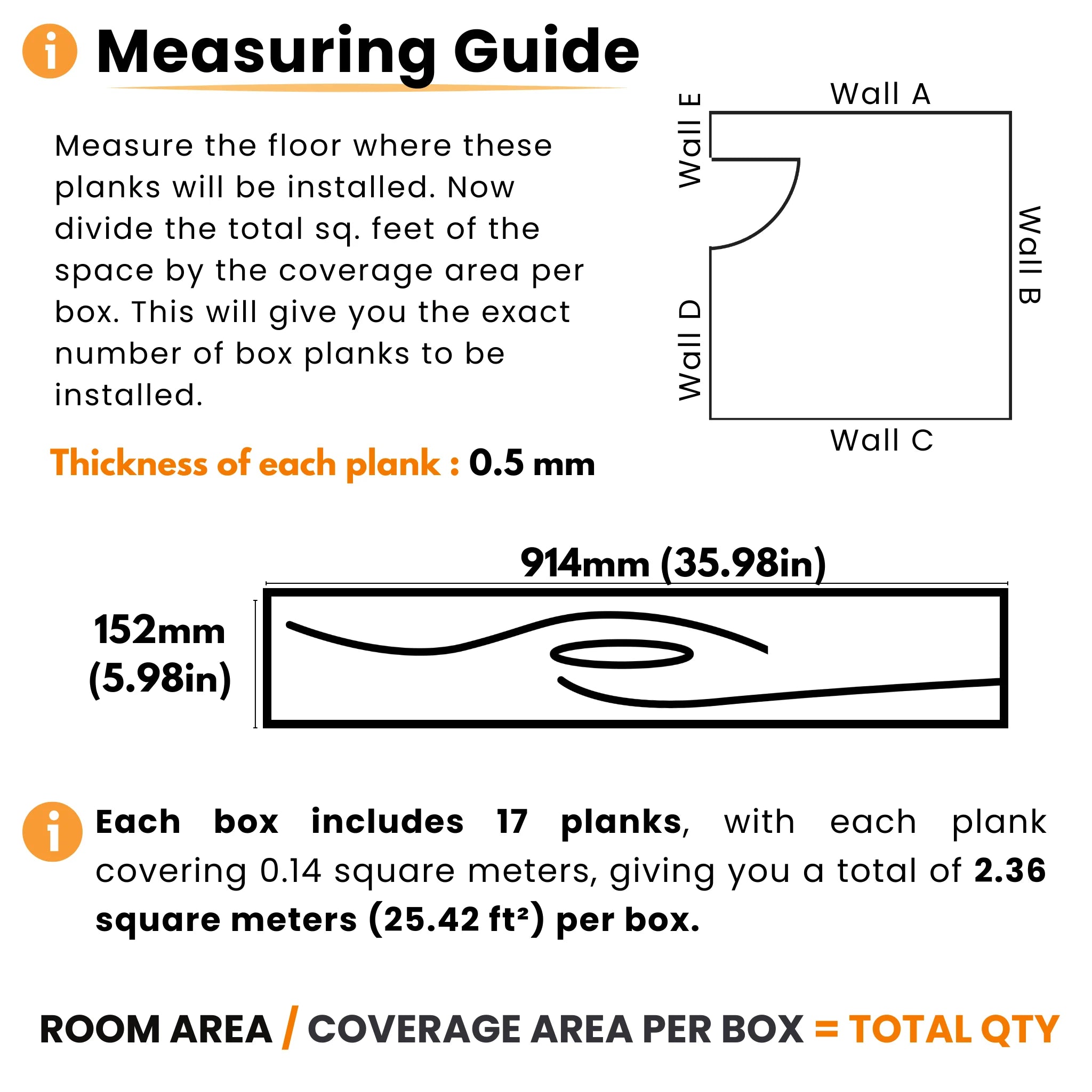 measuring guide for 5 mm SPC click vinyl floor tiles