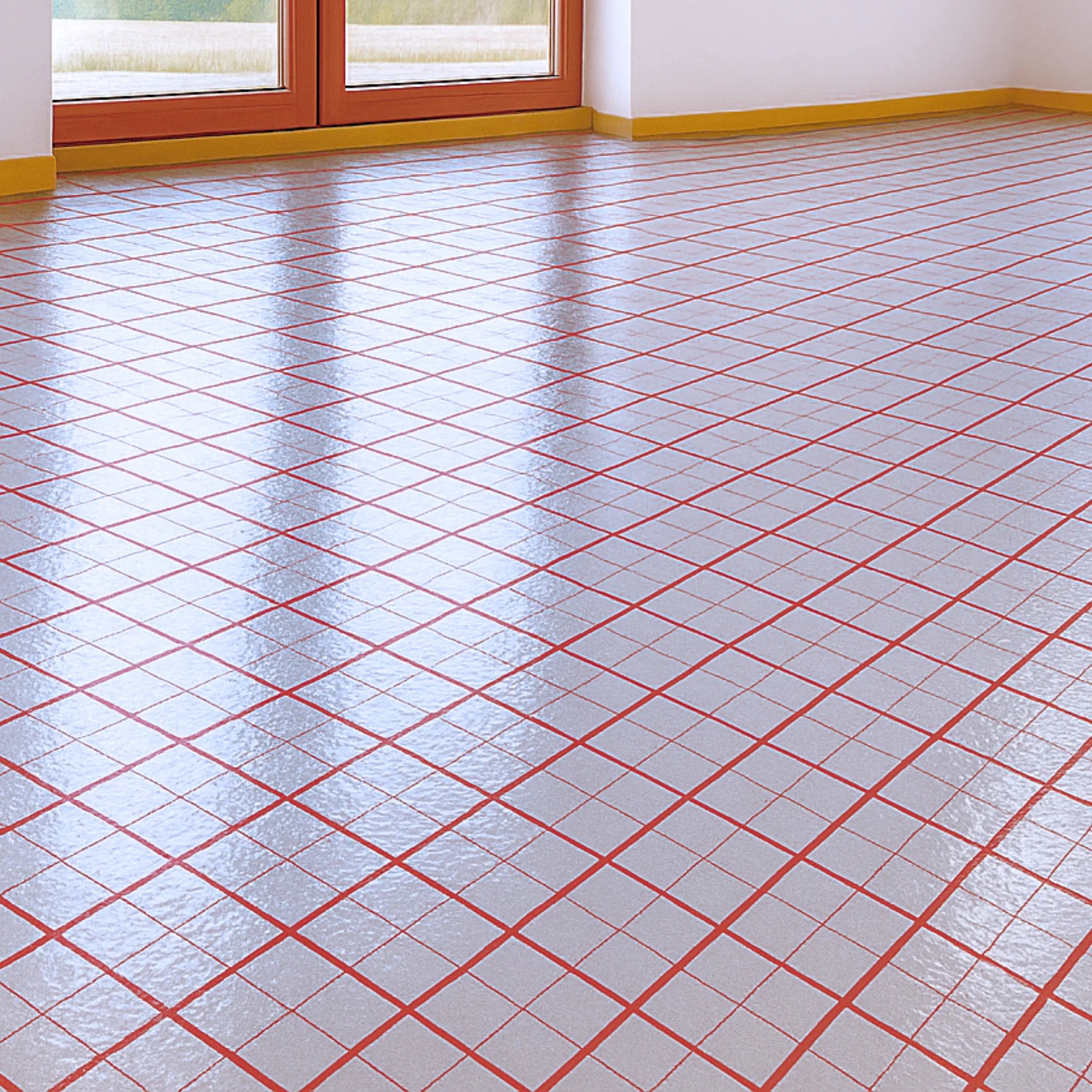floor laid with thermal insulation boards foil and grid marking