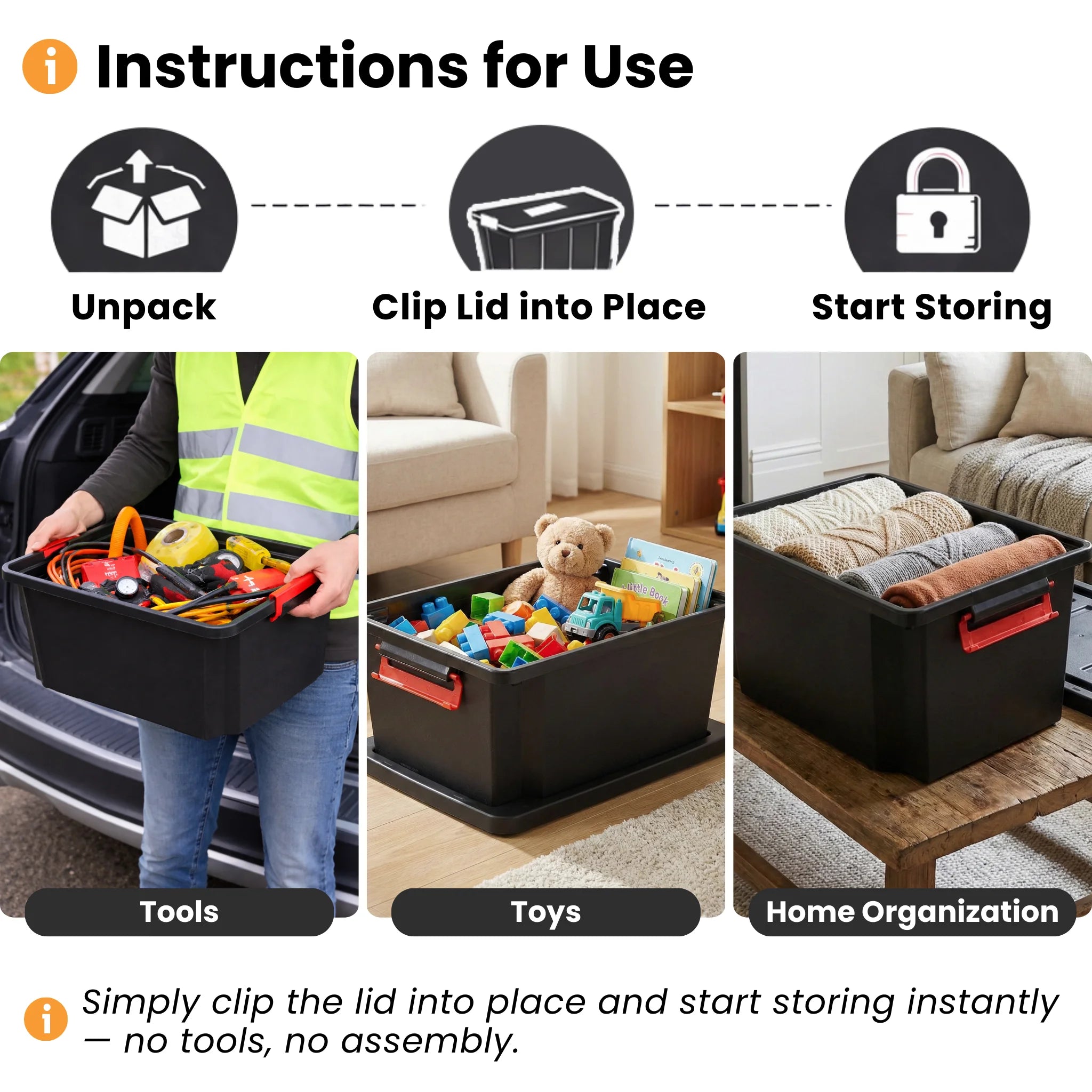 multi use stackable black storage box for indoor outdoor