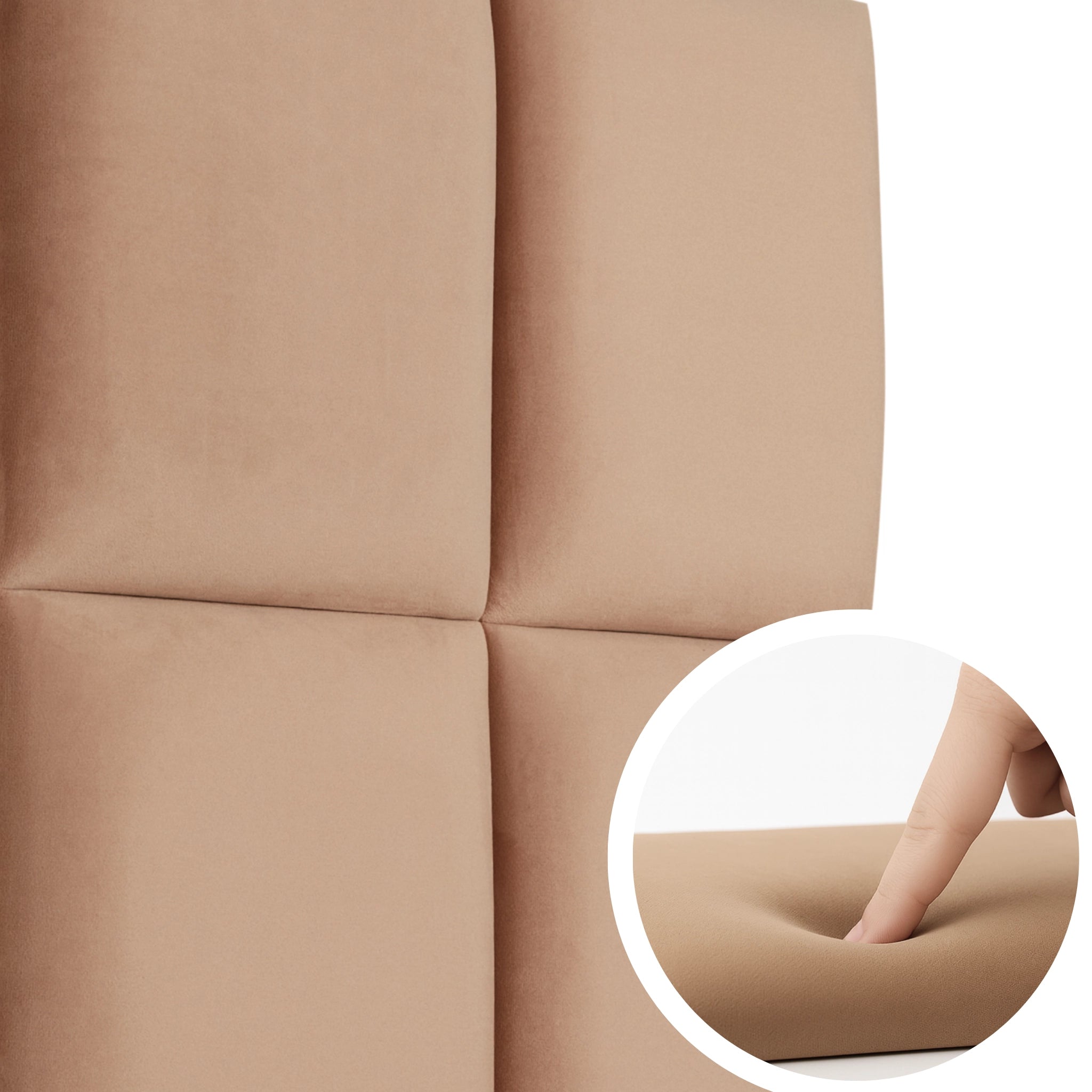 Brown Velvet Upholstered Wall Panels with Adhesive - 30x30cm