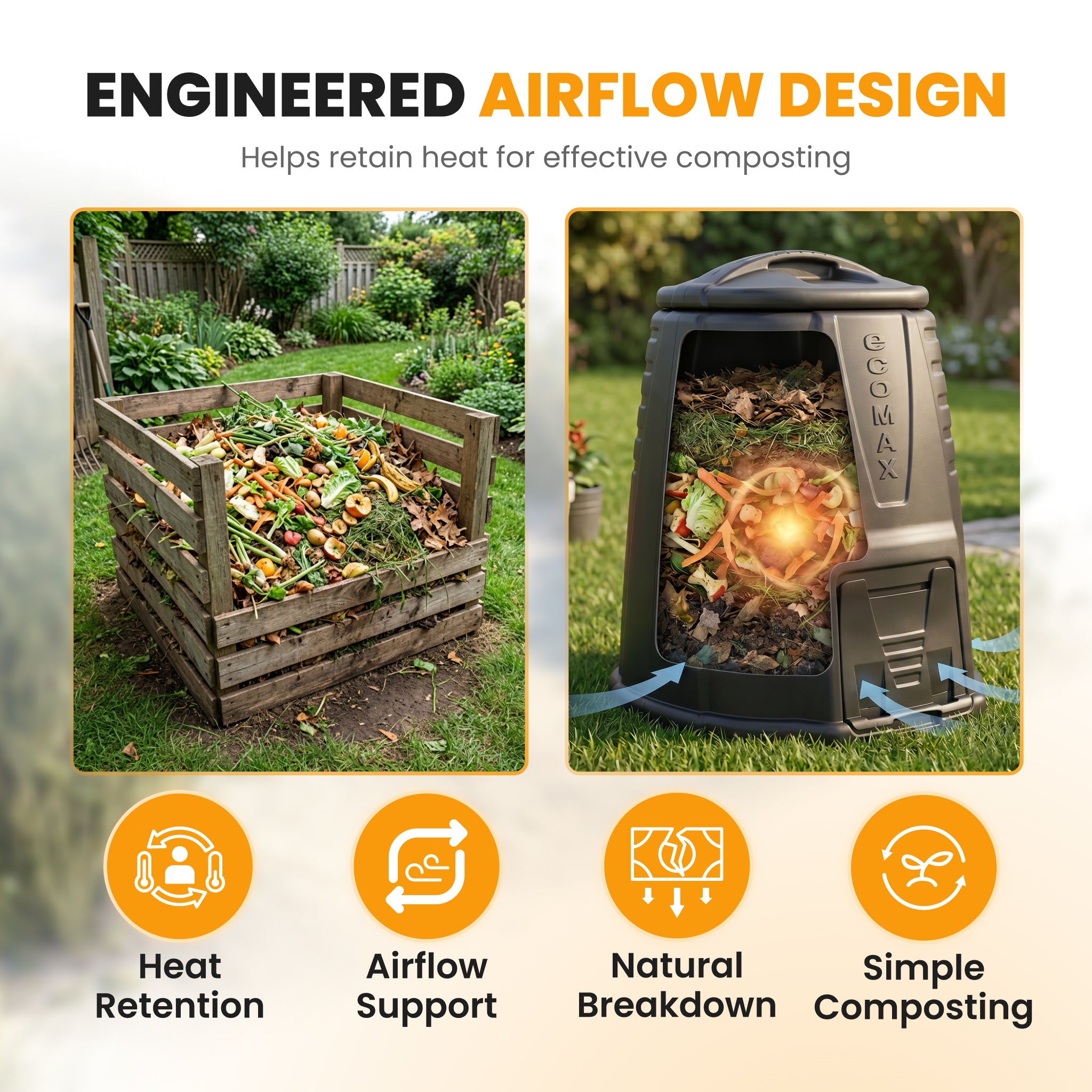 Outdoor compost bin with lower access door