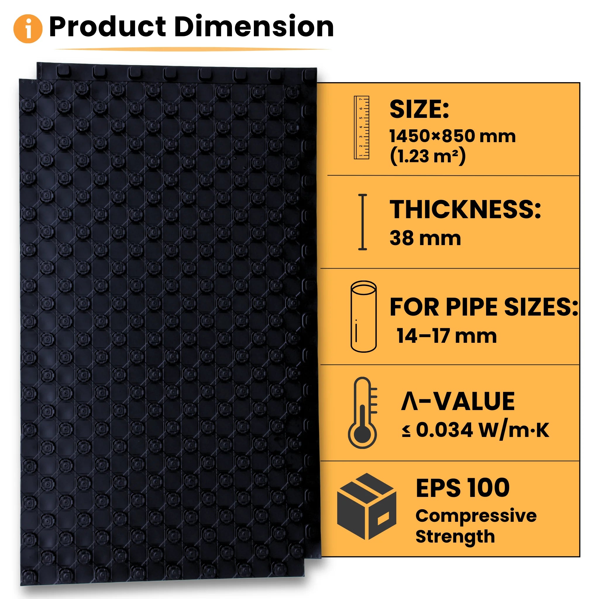 Castellated heating board 1450x850mm 38mm EPS