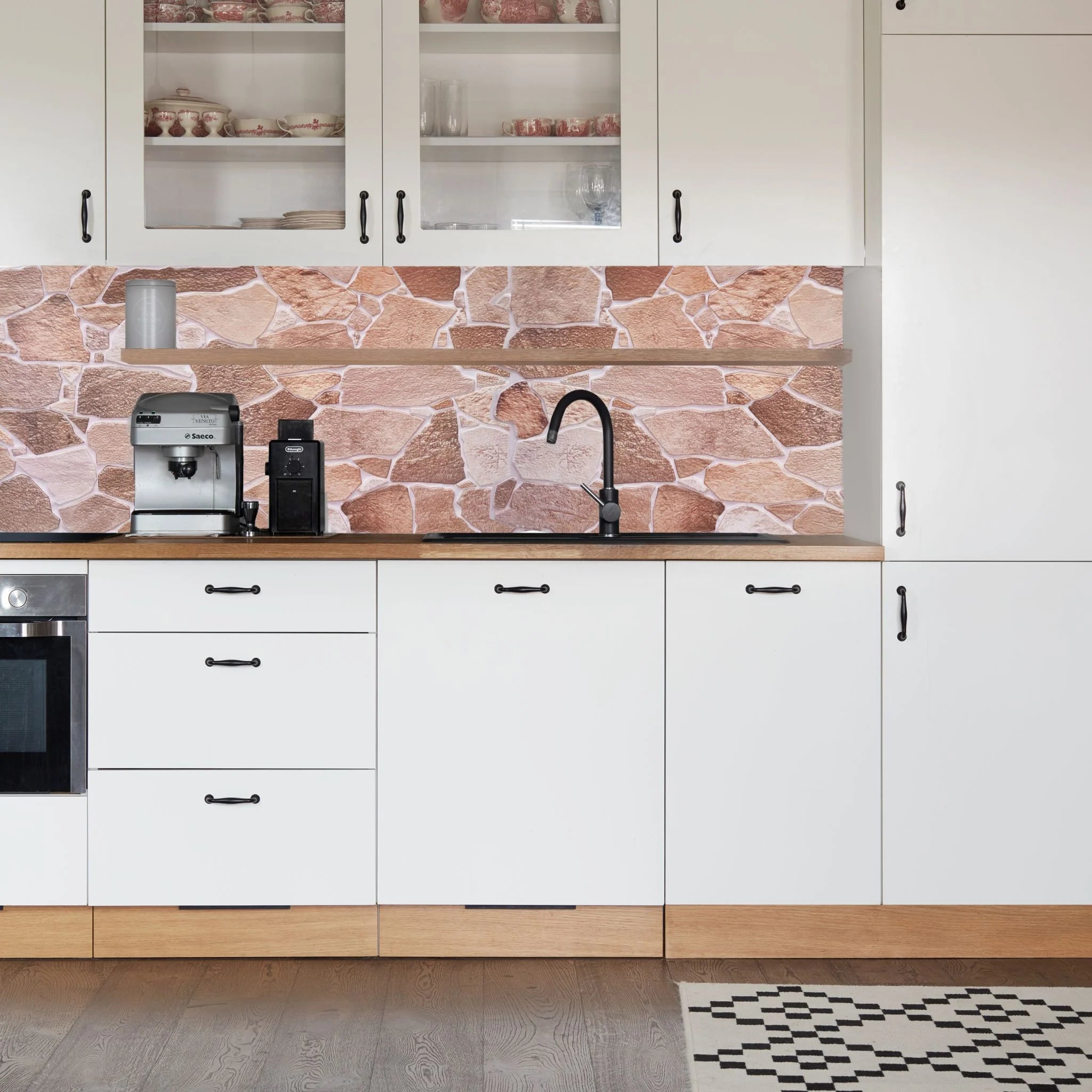 kitchen with brown wild stone pattern 3d wall panels