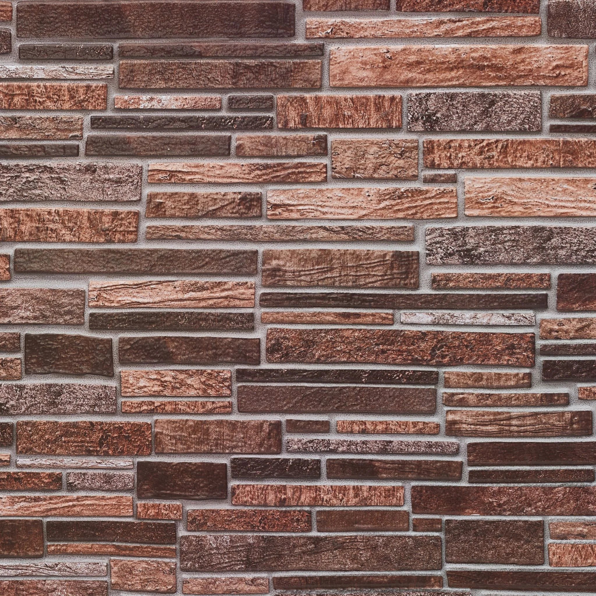close-up of copper brown slim stone brick 3d wall panel texture