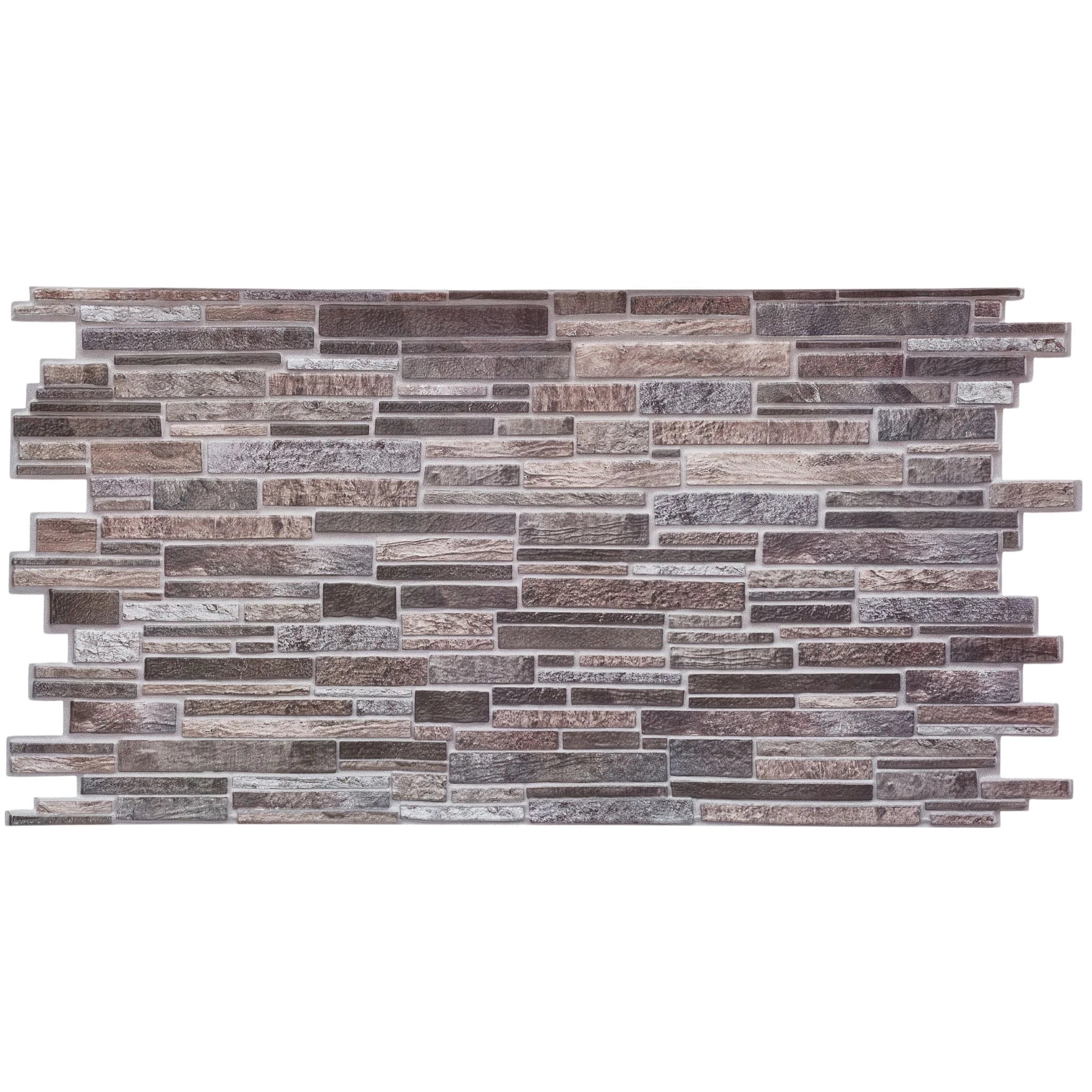single 3d wall panel in grey slim stone brick pattern