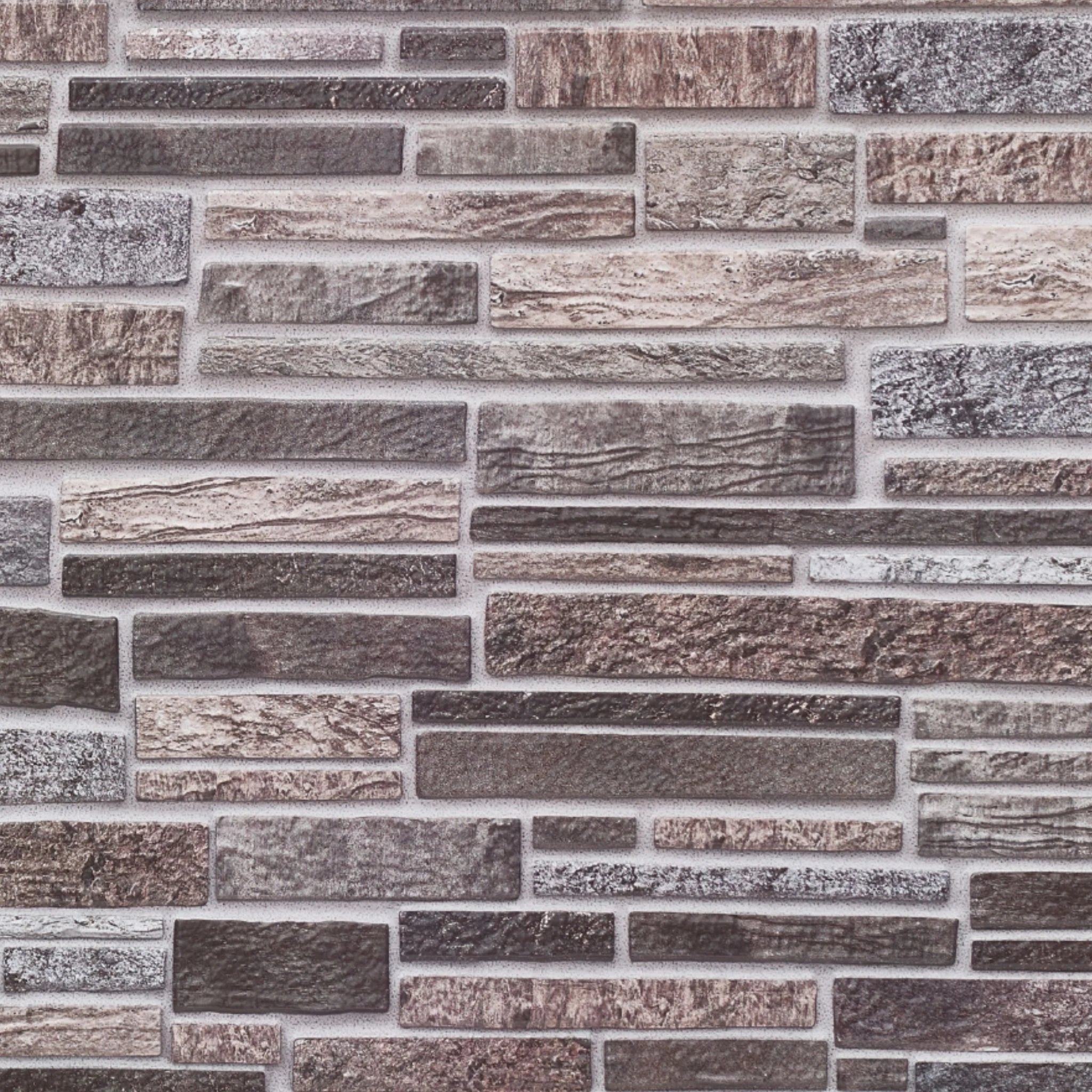 close-up of grey slim stone brick 3d wall panel texture