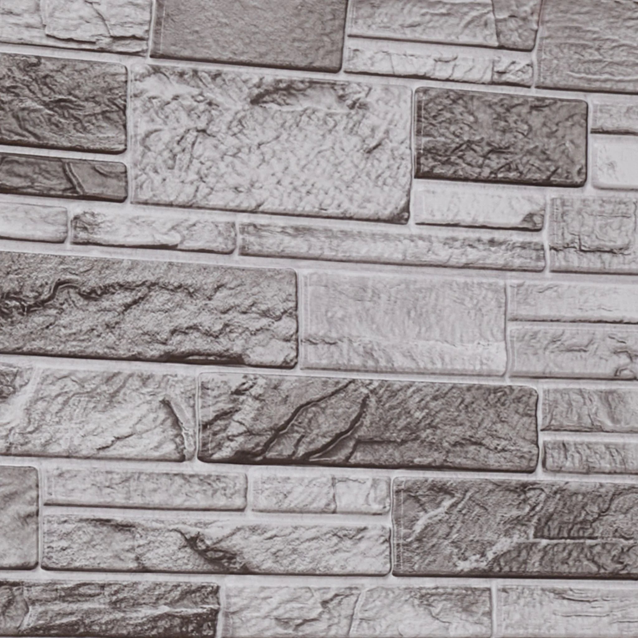 close-up of light grey slim stone brick 3d wall panel texture
