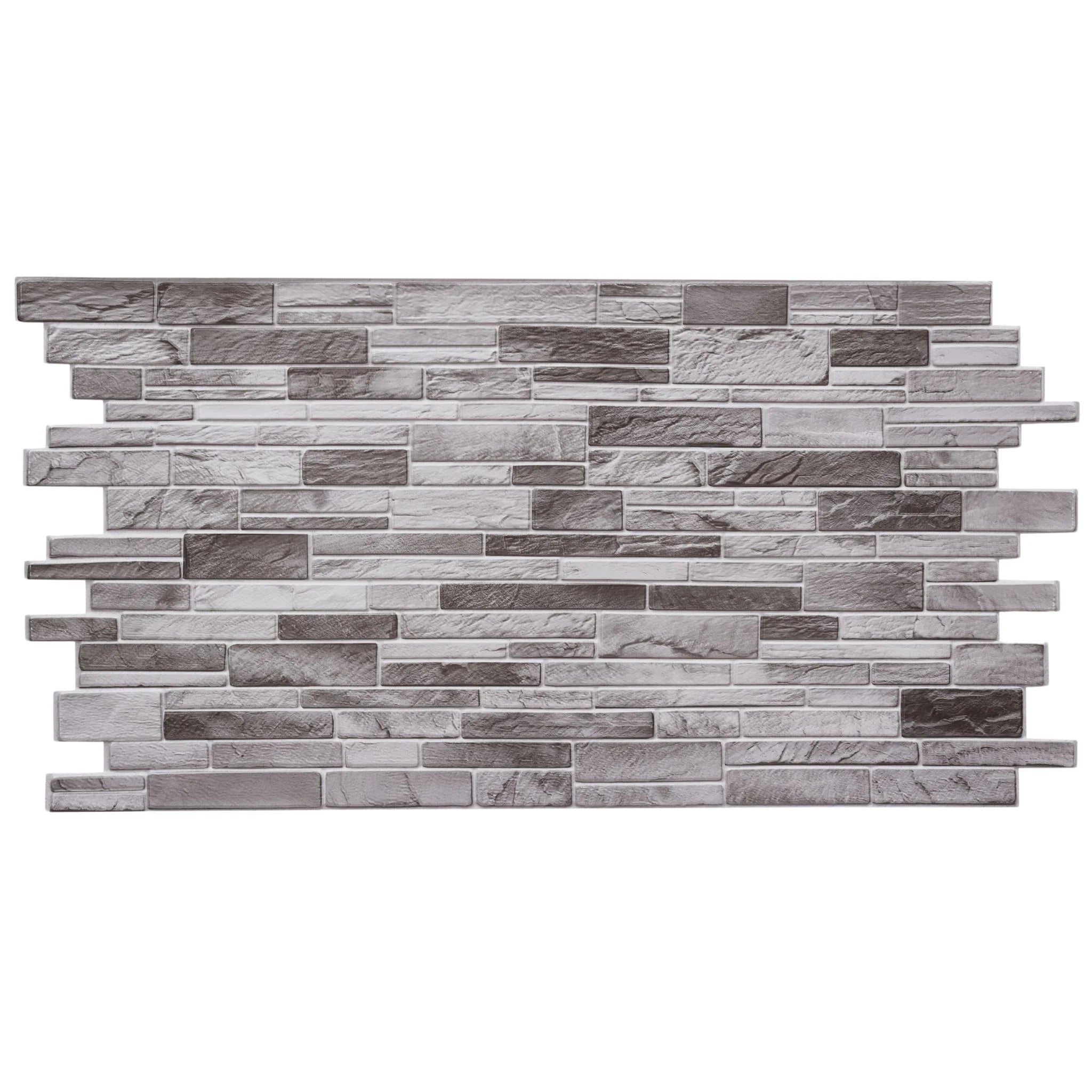 single 3d wall panel in light grey slim stone brick pattern