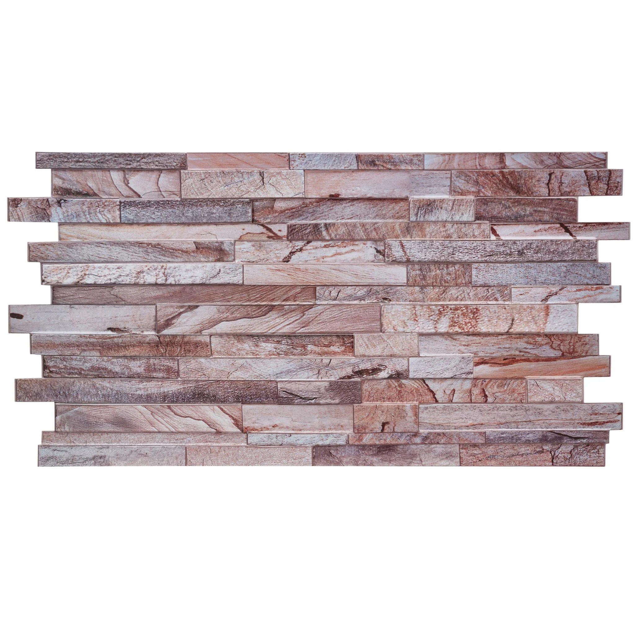 single 3d wall panel in rose marble slim stone brick pattern