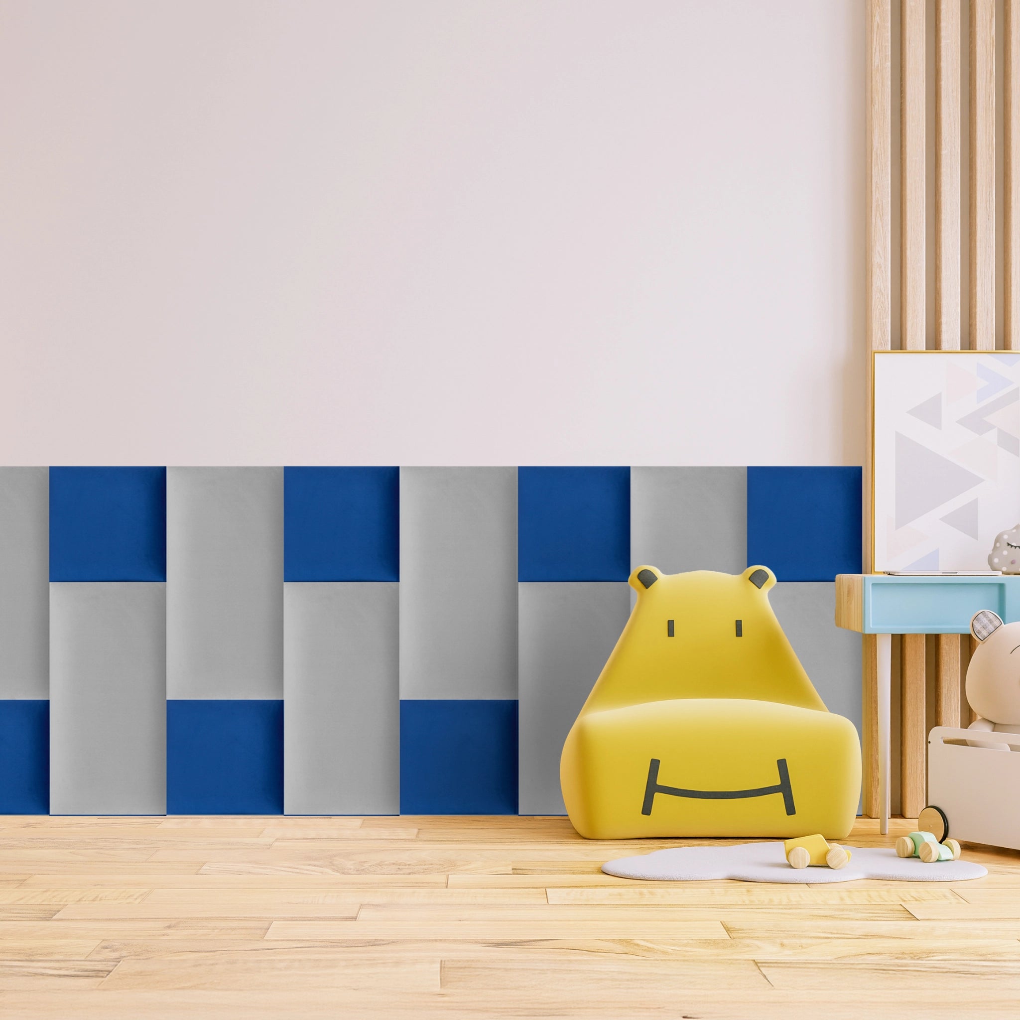 Blue Velvet Upholstered Wall Panels with Adhesive - 30x30cm