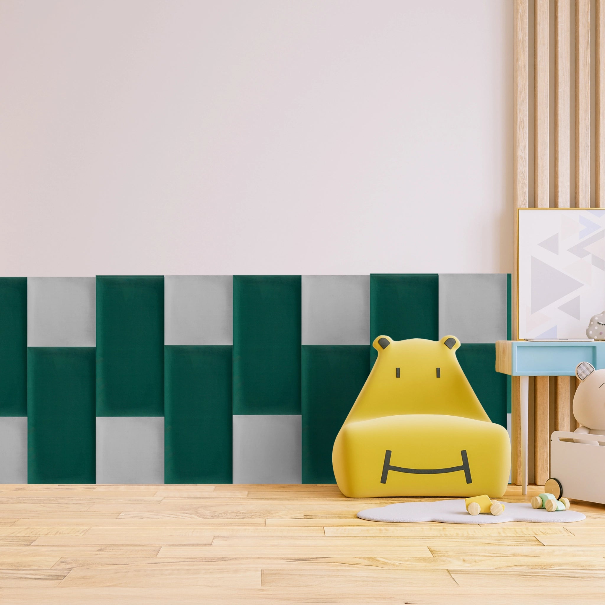 Green Velvet Upholstered Wall Panels with Adhesive - 60x30cm