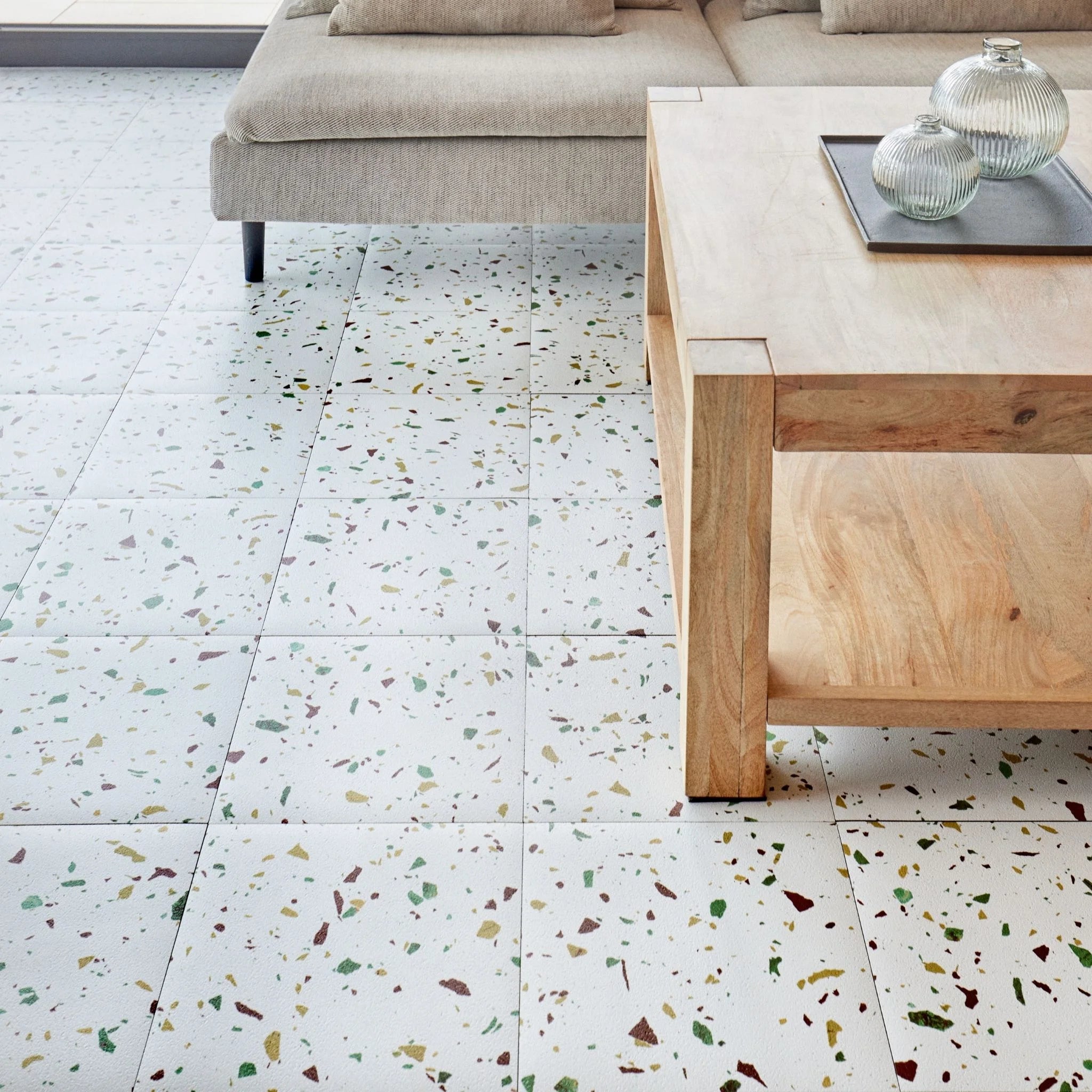 Vinyl Floor Tiles Terrazzo Effect - Off-White