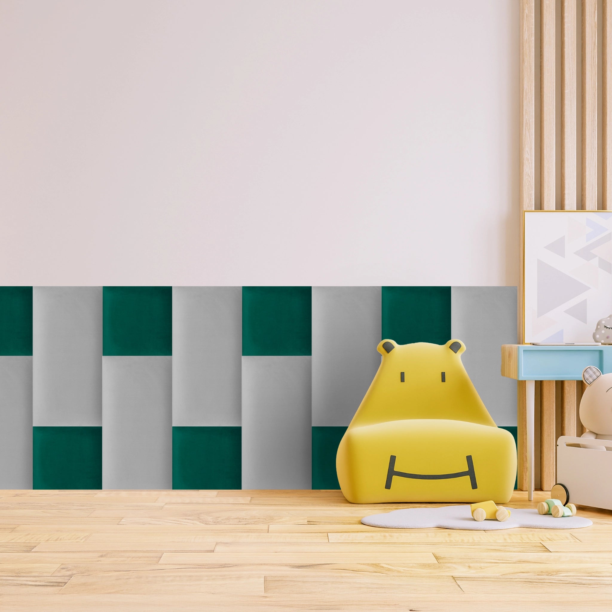 Green Velvet Upholstered Wall Panels with Adhesive - 30x30cm