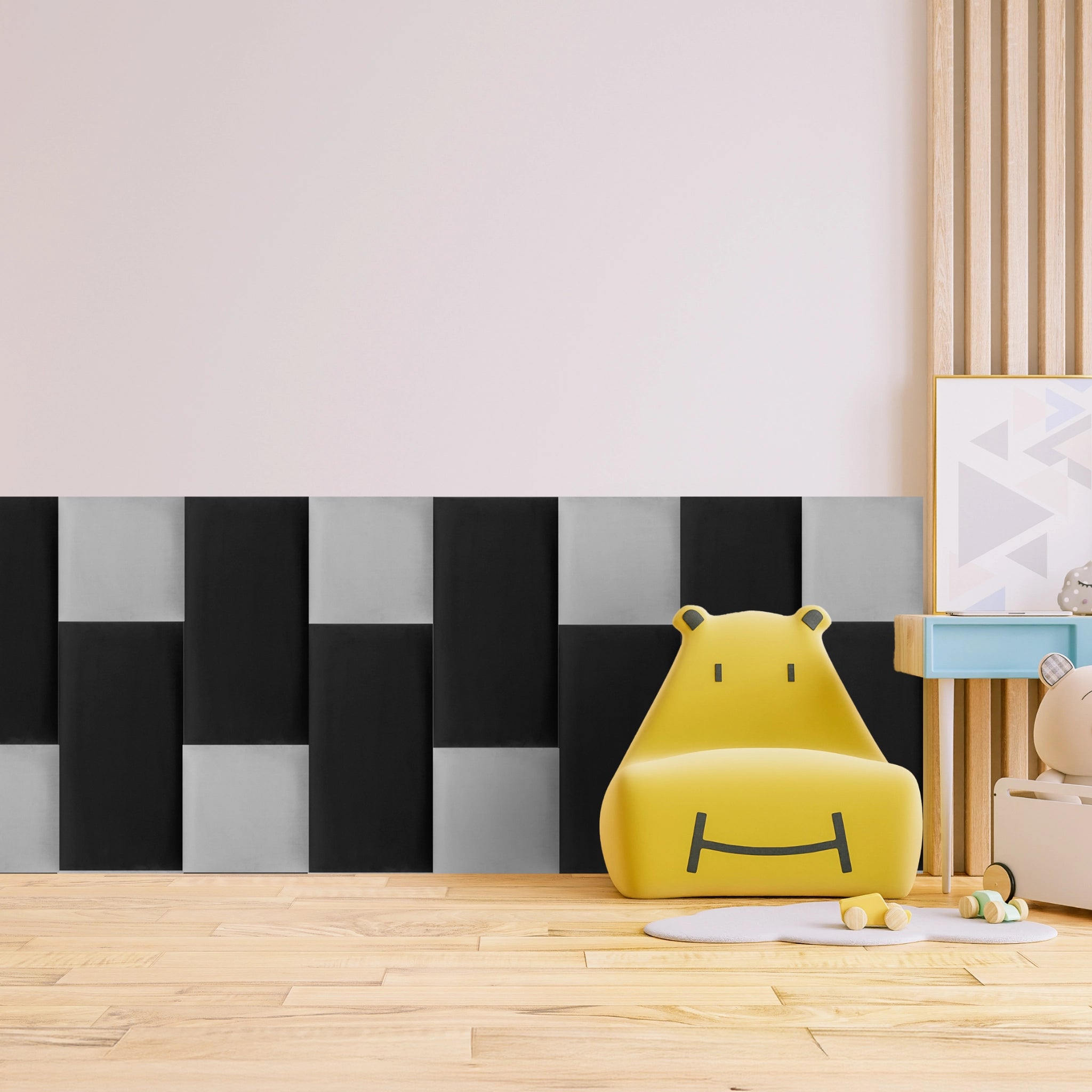 Black Velvet Upholstered Wall Panels with Adhesive - 60x30cm