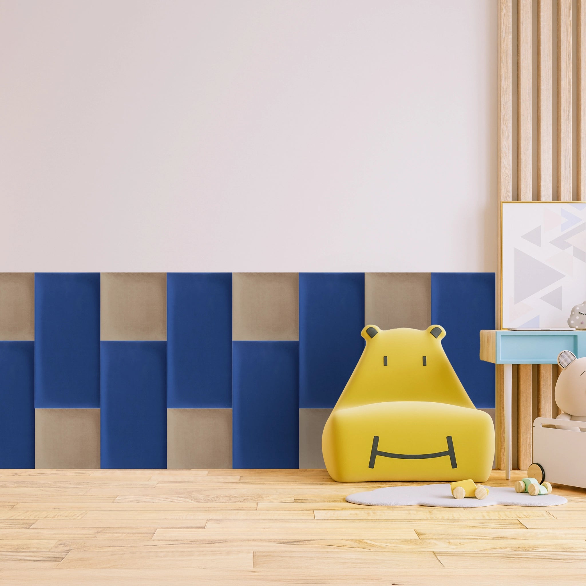 Navy Blue Velvet Upholstered Wall Panels with Adhesive - 60x30cm