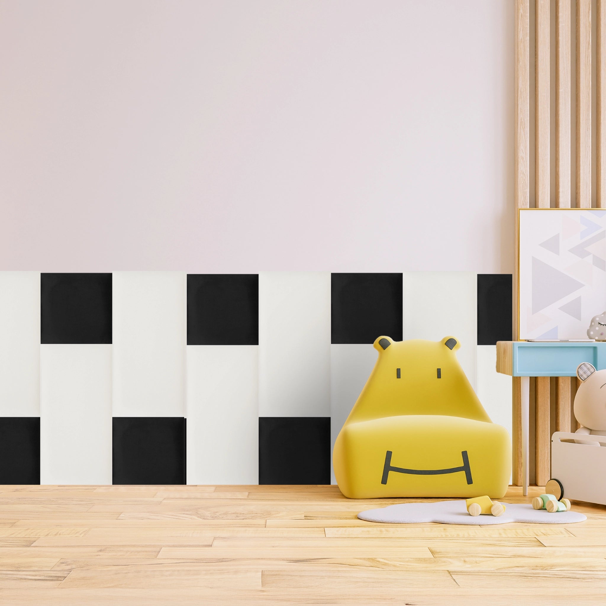 Black Velvet Upholstered Wall Panels with Adhesive - 30x30cm