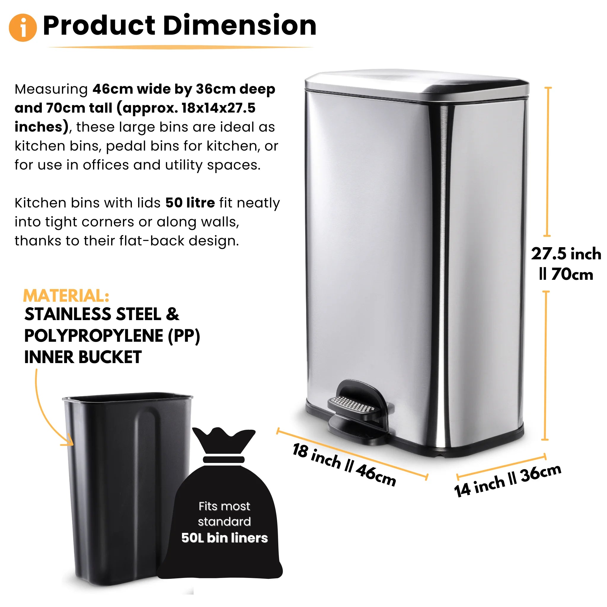 50l bin dimensions shown featuring measurements for height width and depth for user reference