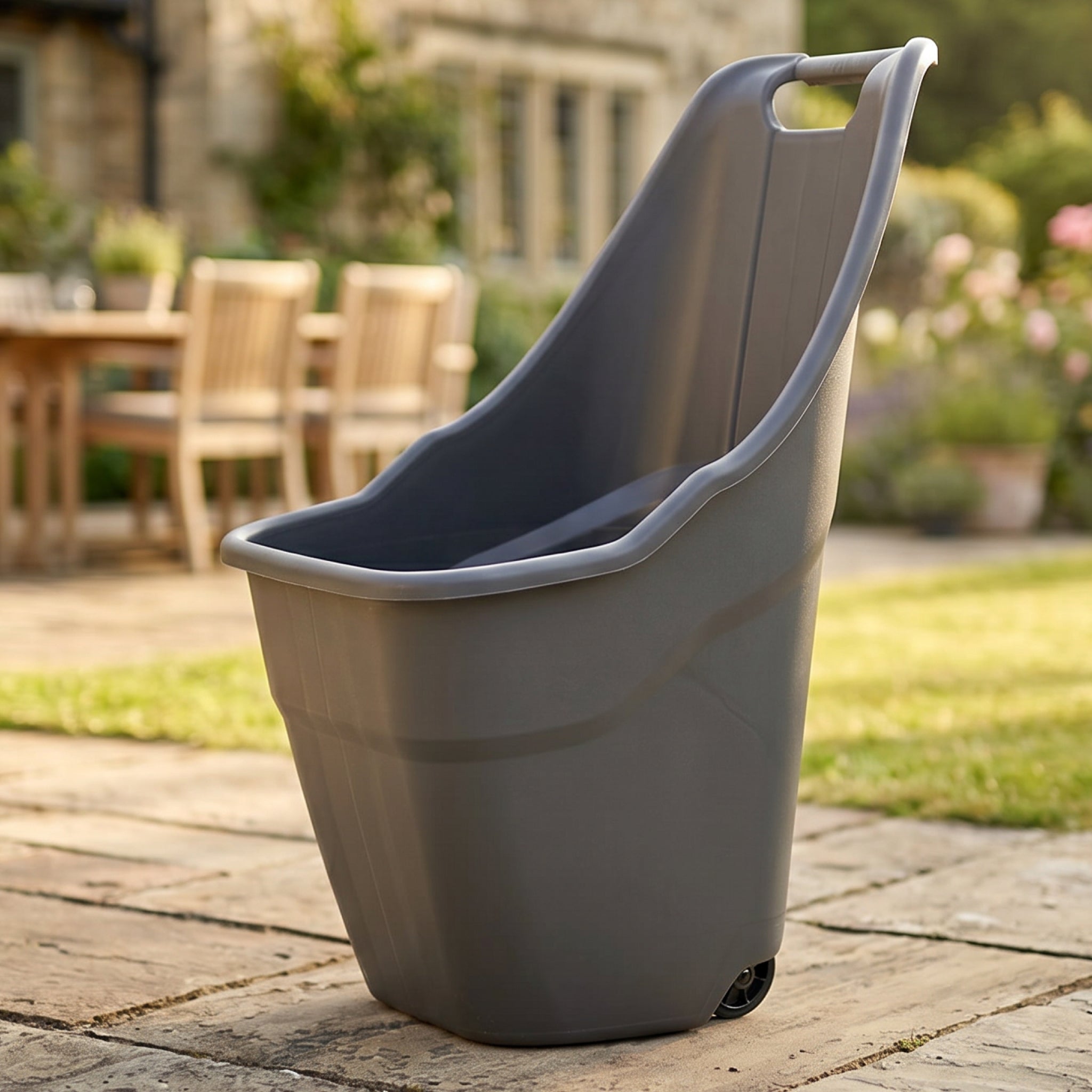 Garden caddy on patio near outdoor seating