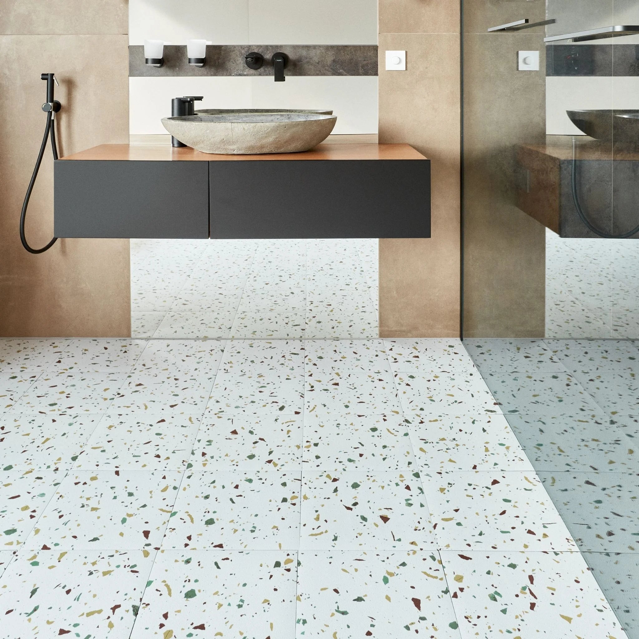 Vinyl Floor Tiles Terrazzo Effect - Off-White