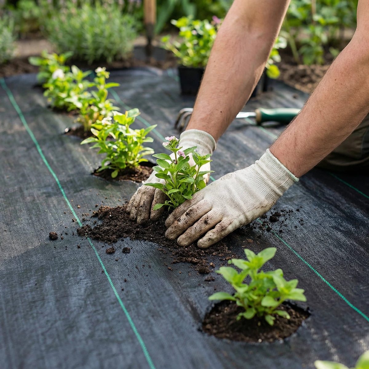 Planting seedlings through weed control membrane