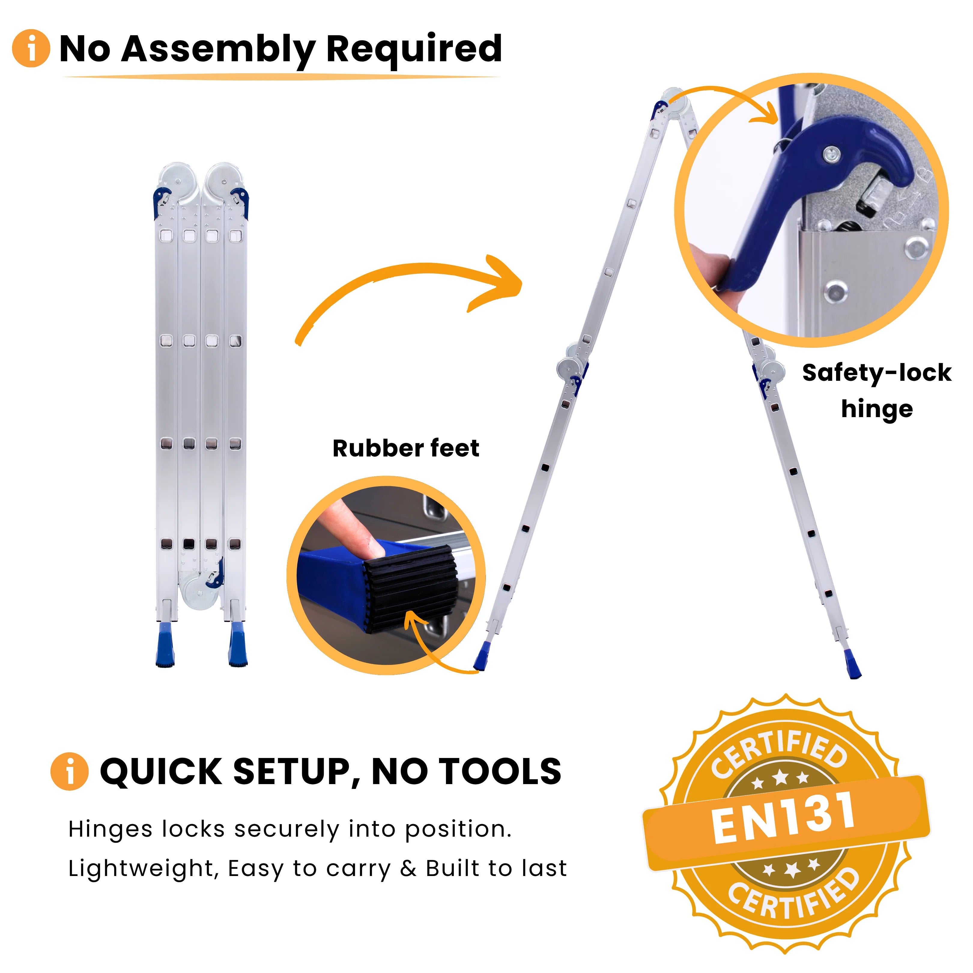 User guide for an adjustable folding ladder no tools needed EN131 certified