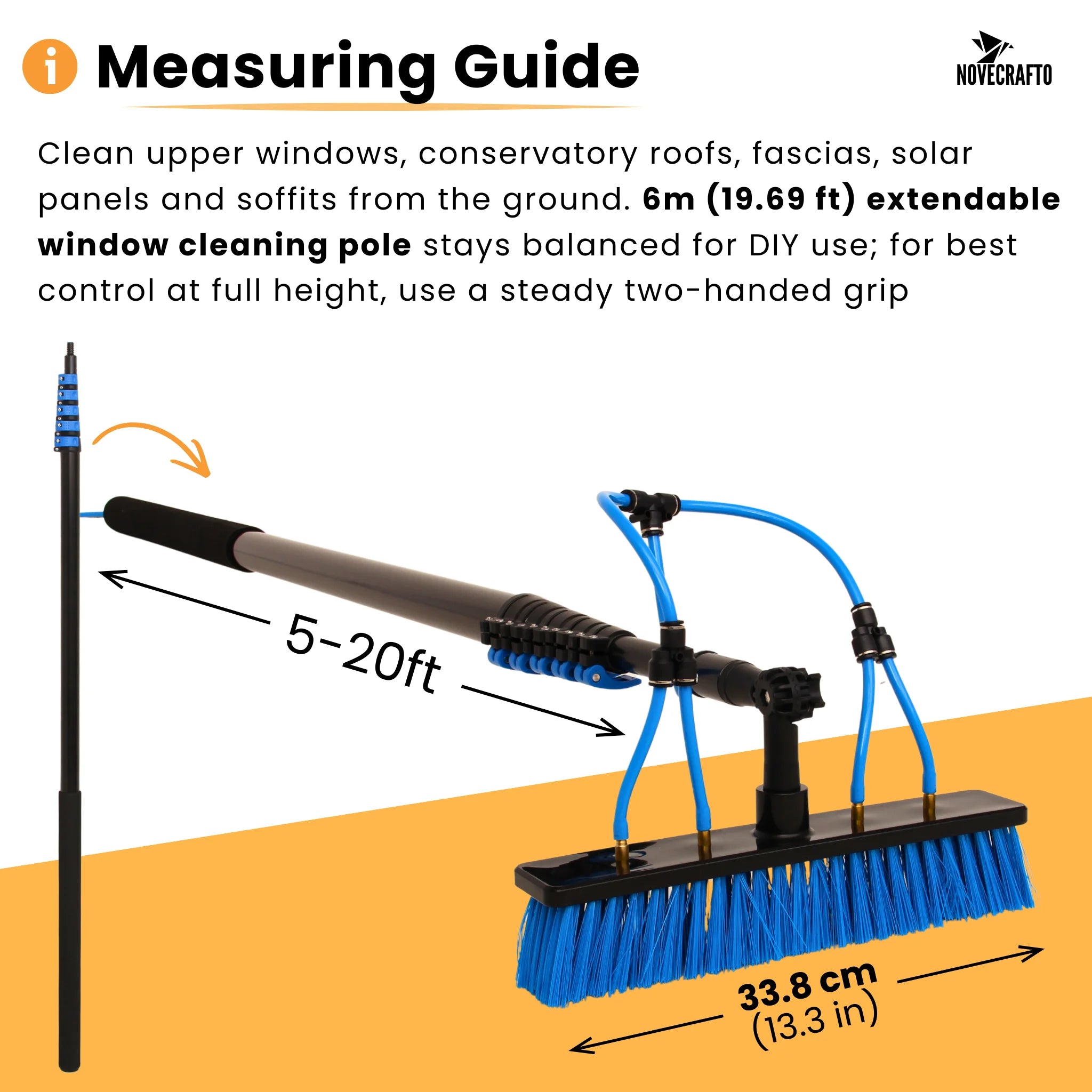 Measuring guide for extendable cleaning pole