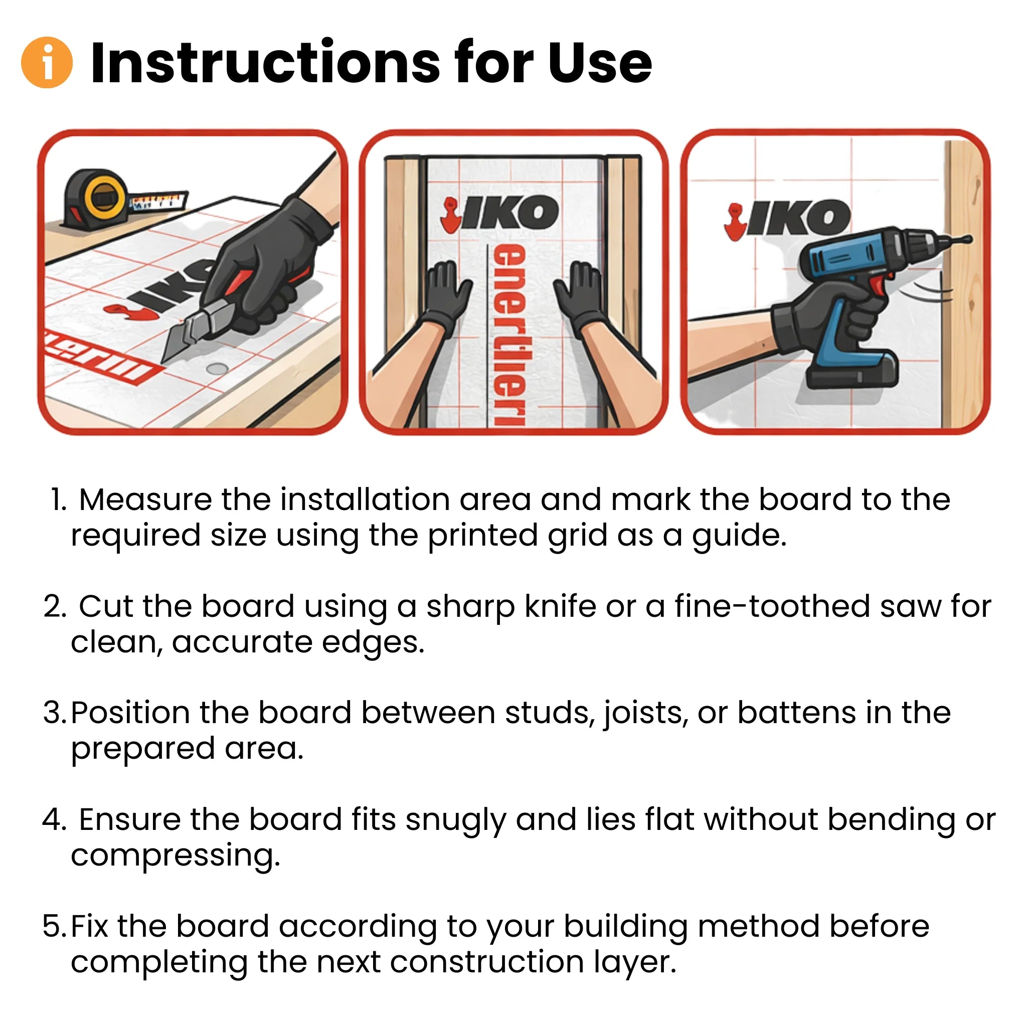 Instructions for measuring cutting PIR installing board