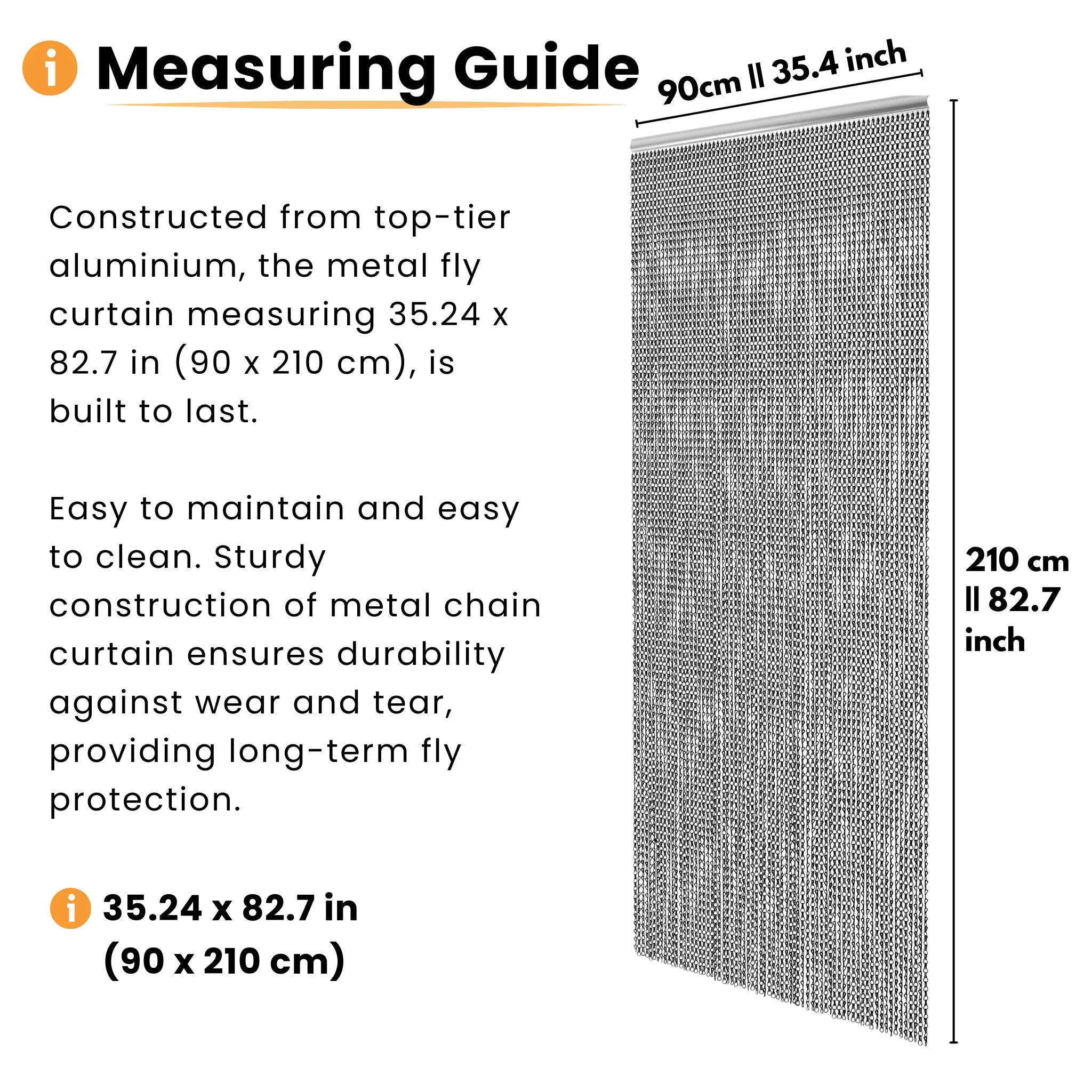 Measuring guide for black metal fly curtain size