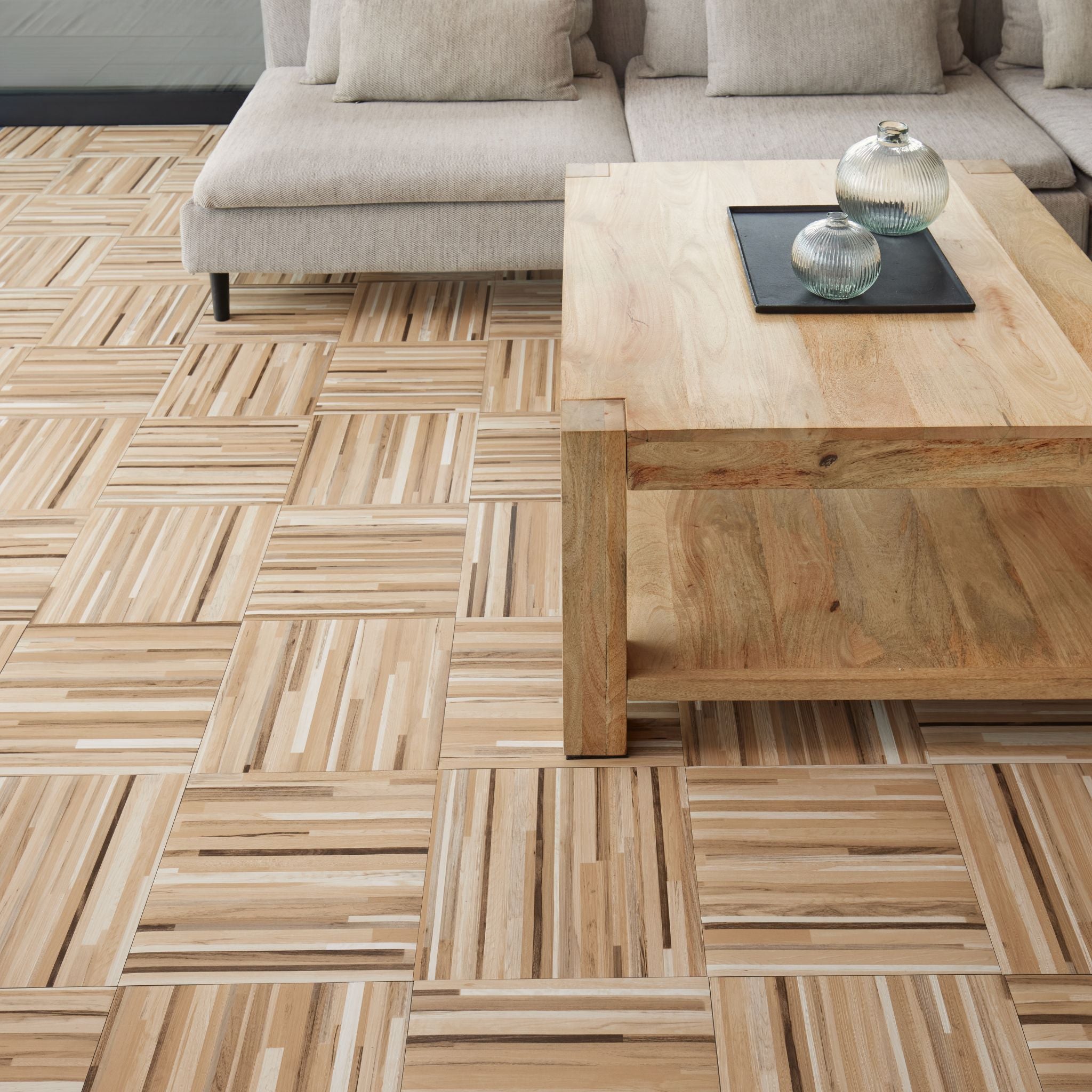 Beige Striped Faux Wood - Self Adhesive Vinyl Floor Tiles