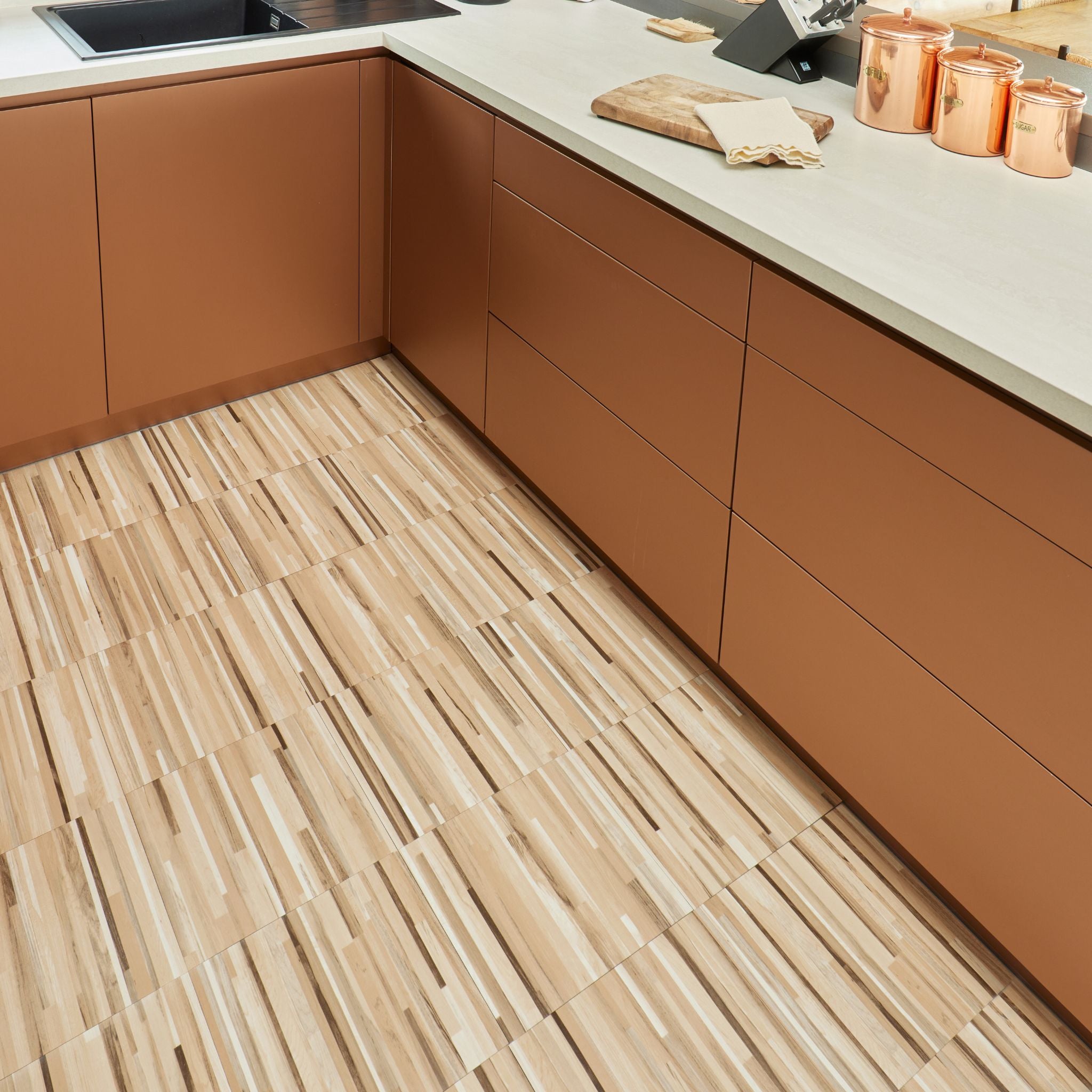 Beige Striped Faux Wood - Self Adhesive Vinyl Floor Tiles