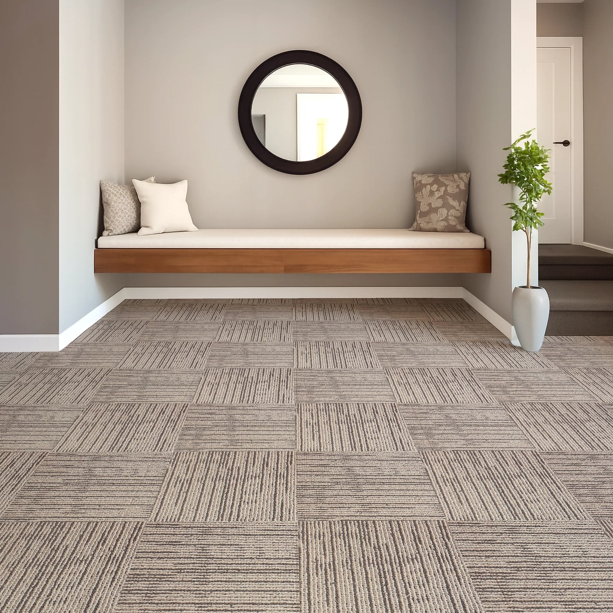 Beige Carpet Effect - Vinyl Floor Tiles Self-Adhesive