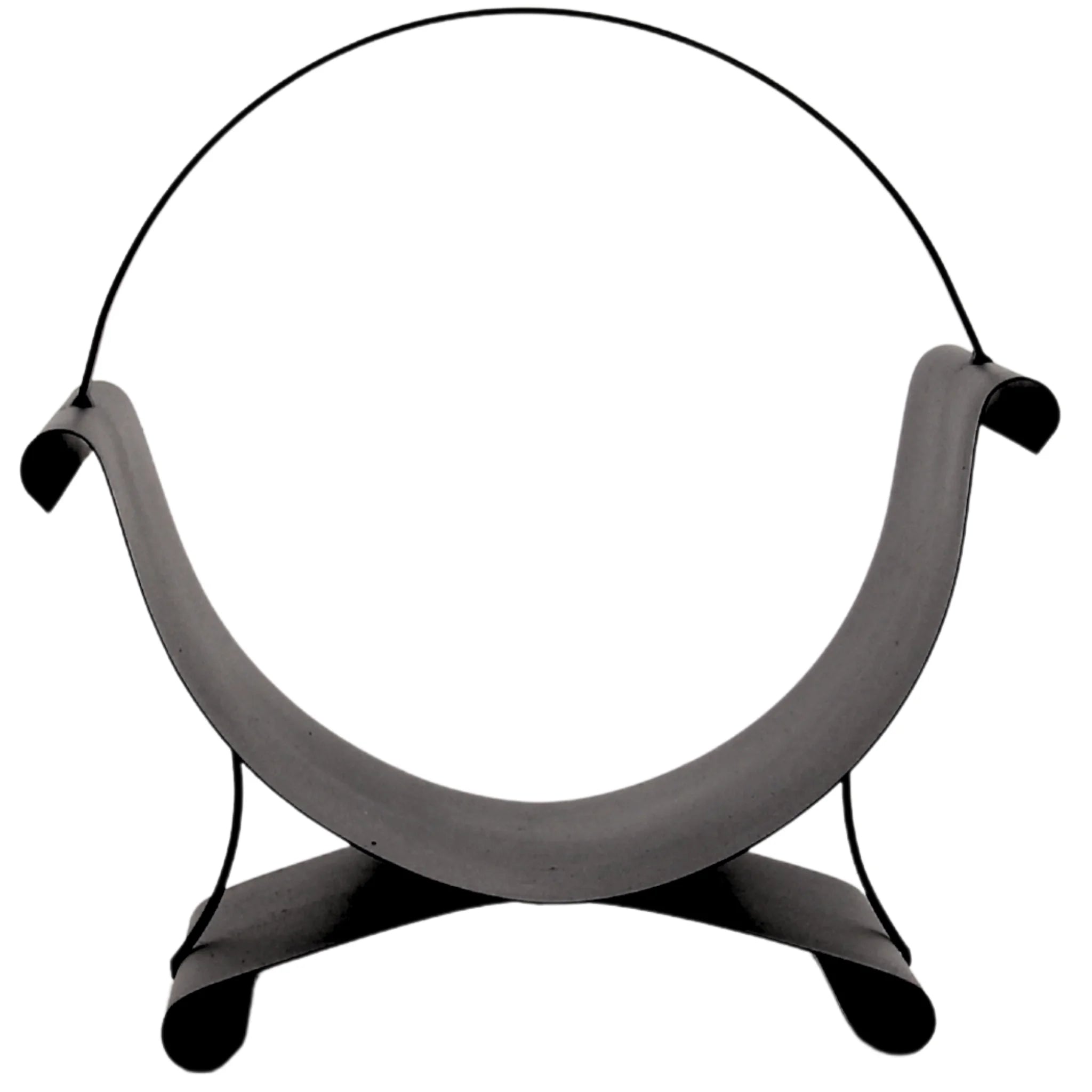 front view black firewood basket with a handle space-saving design