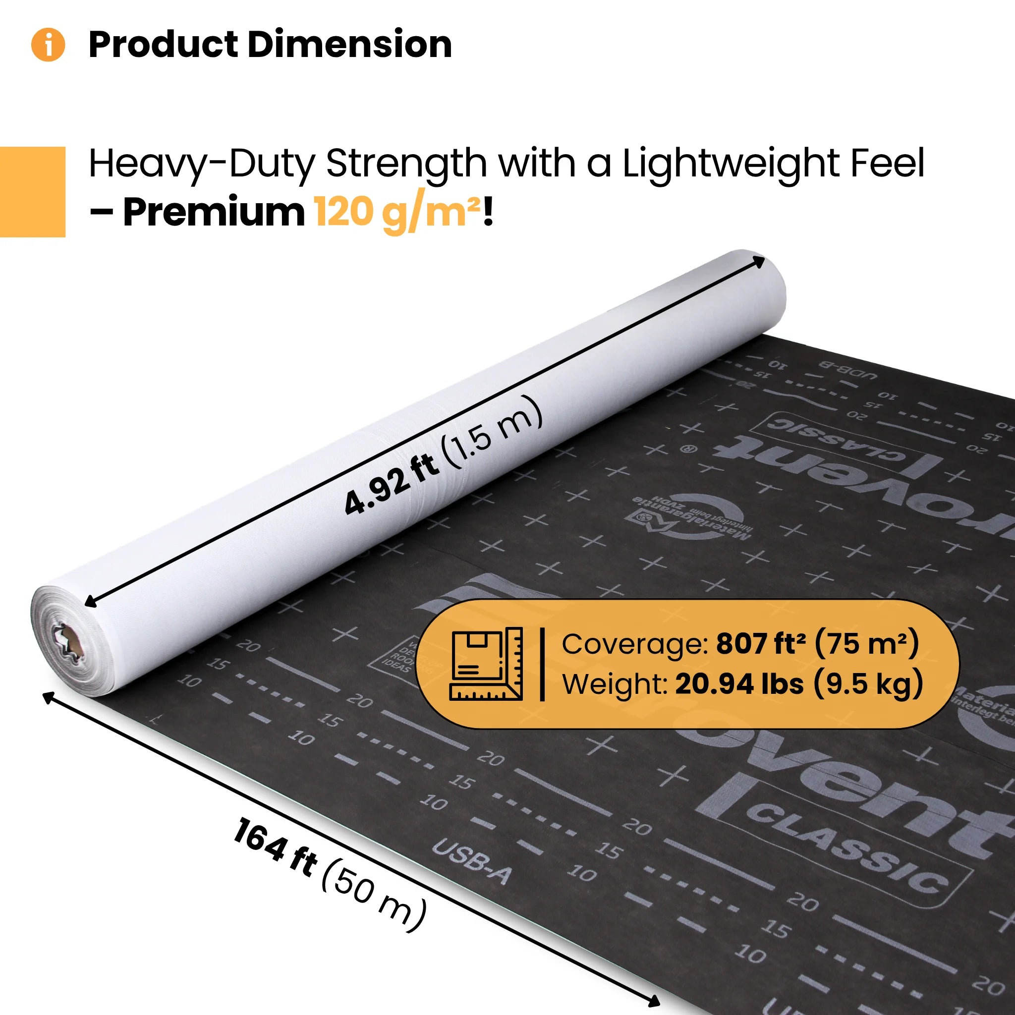 Roof membrane roll dimensions heavy duty 120gsm