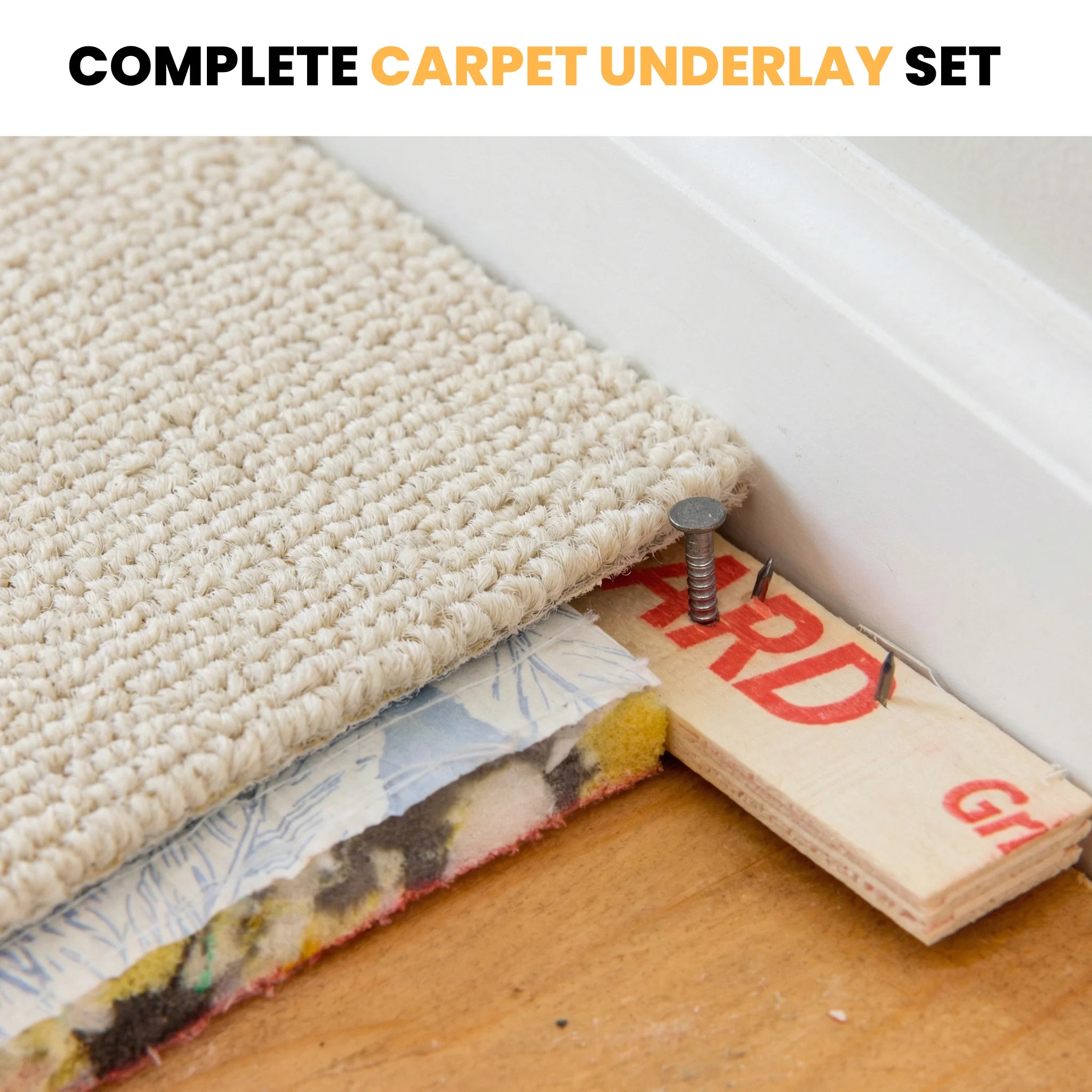 Complete carpet underlay set with gripper rods