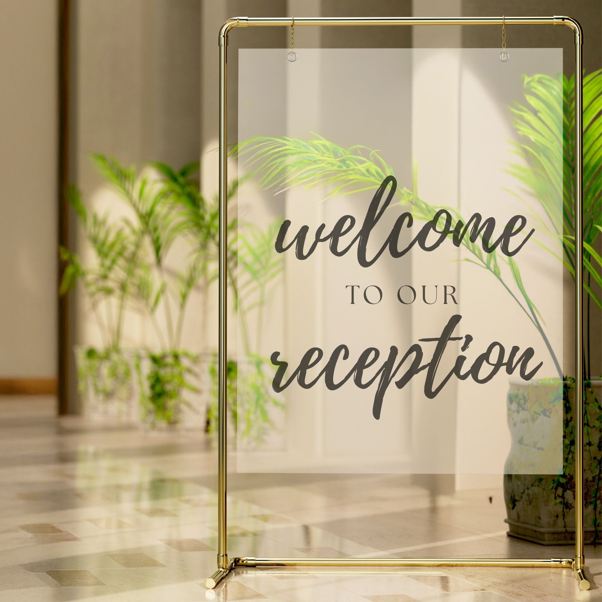 Clear acrylic welcome sign for reception area