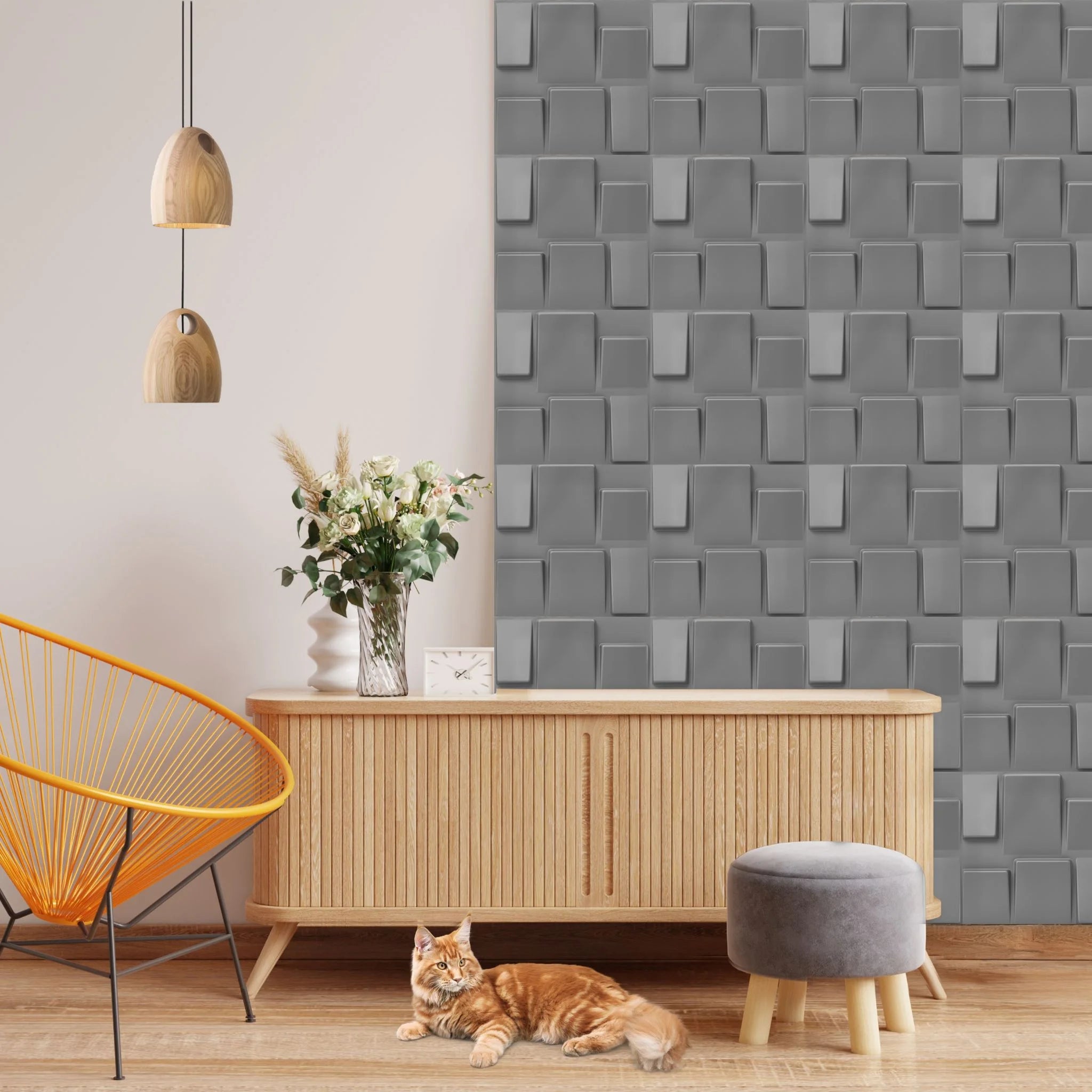 Grey Geometric Squares - PVC Wall Panel