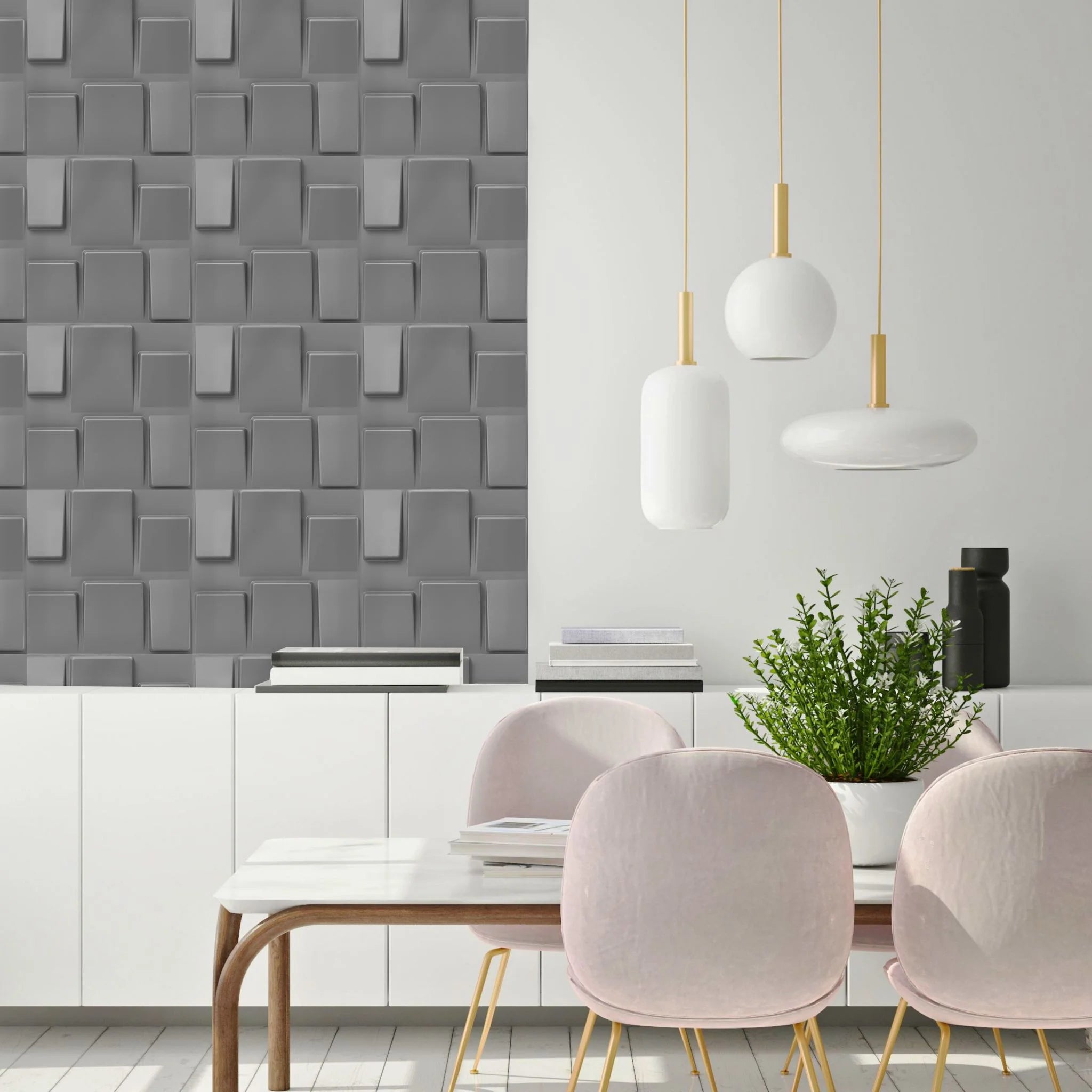 Grey Geometric Squares - PVC Wall Panel