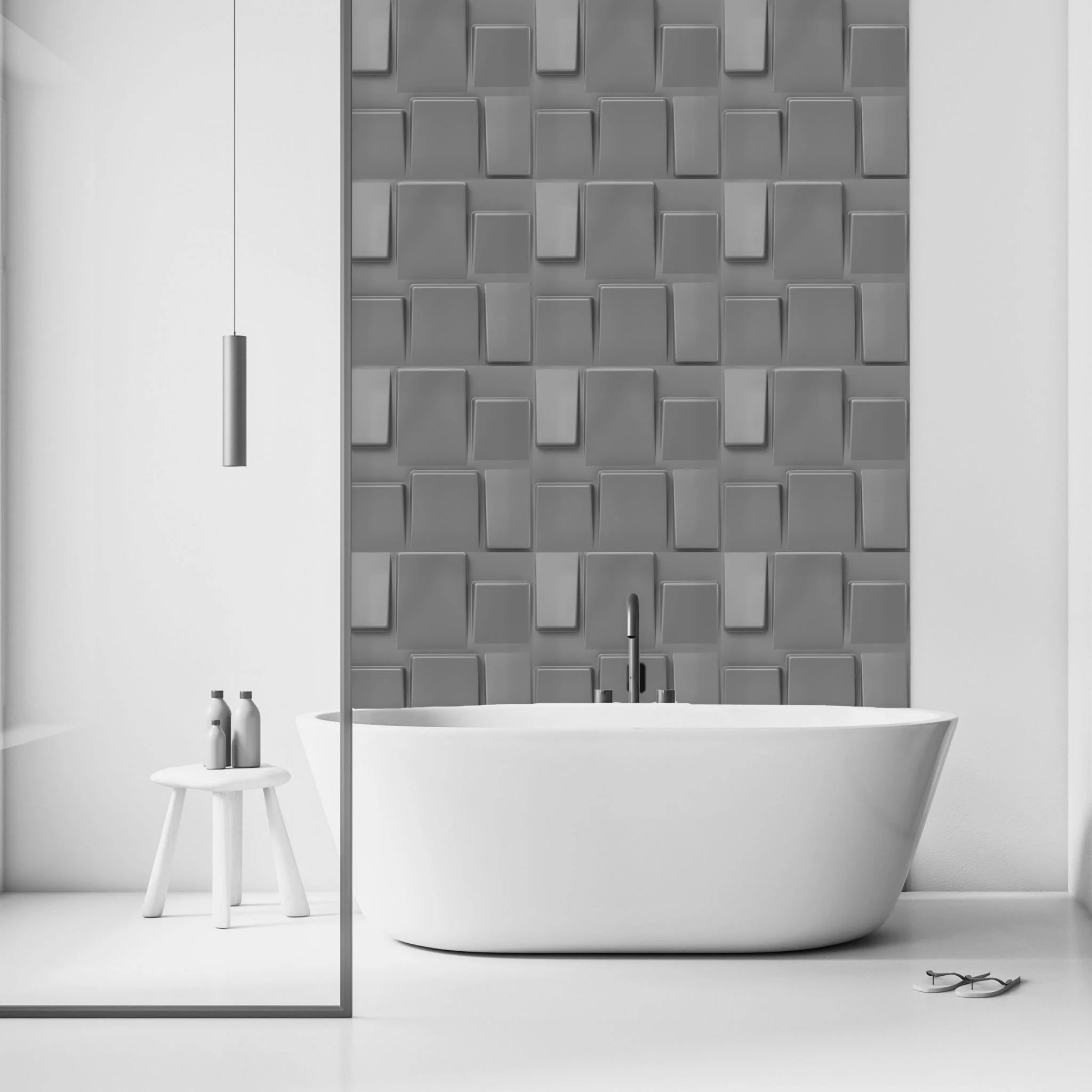 Grey Geometric Squares - PVC Wall Panel