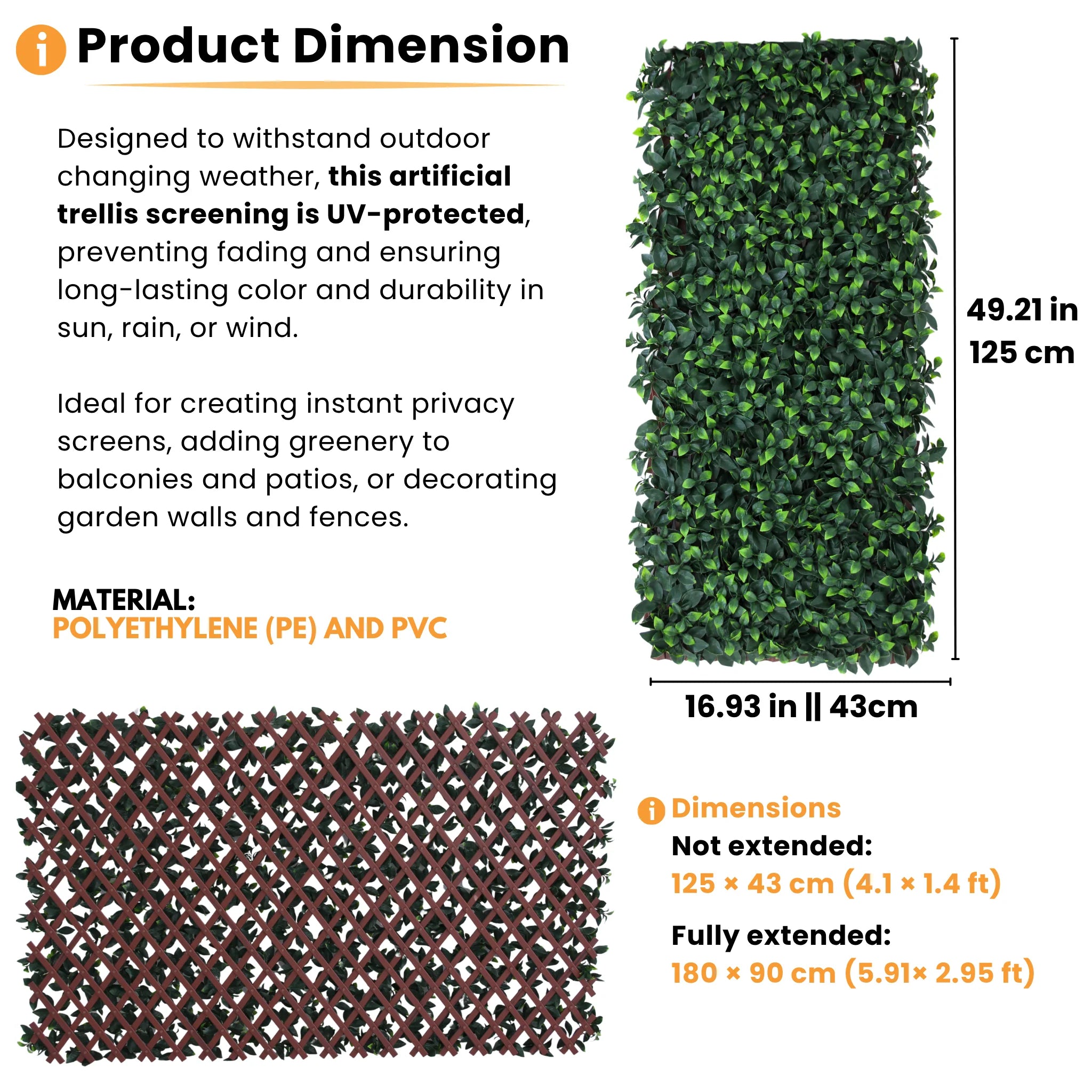 artificial hedge product dimensions and use description