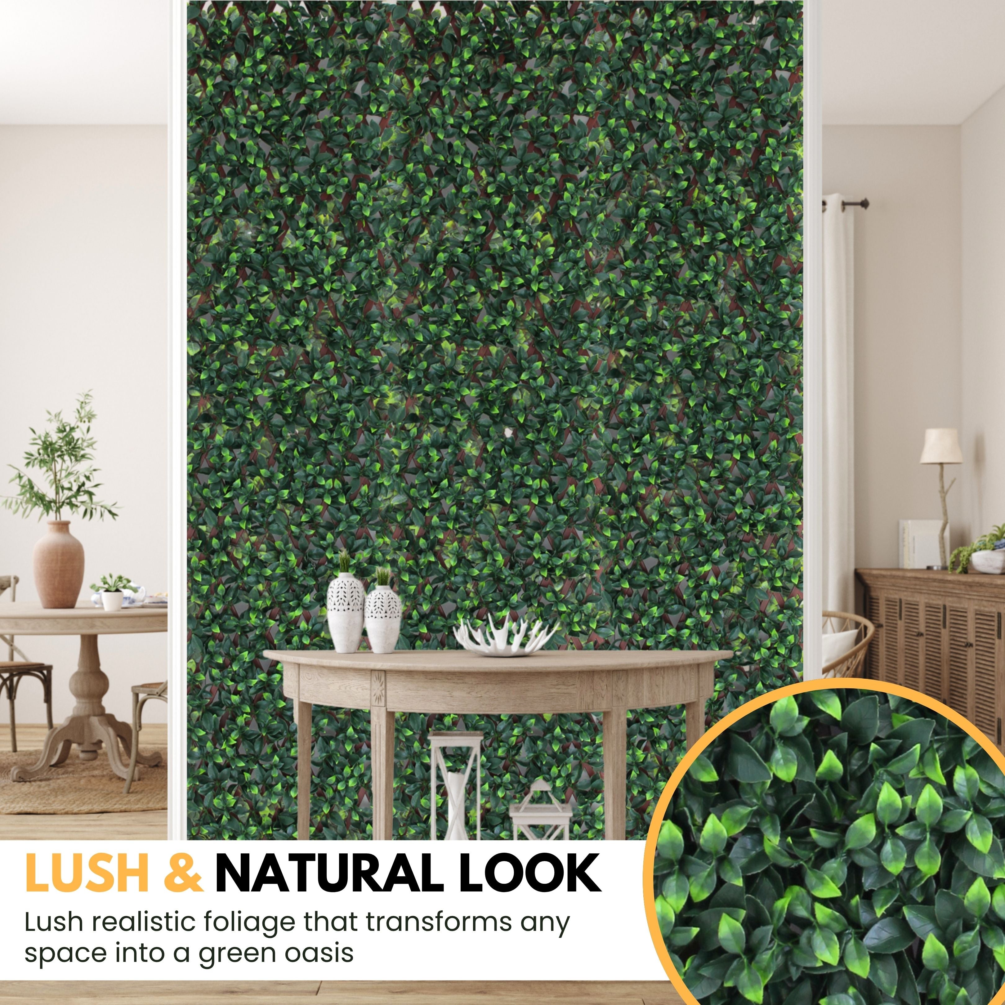 Expandable Trellis with Artificial Ficus Leaves – 35x71 in (90x180 cm) Garden Privacy Screen & Outdoor Decor