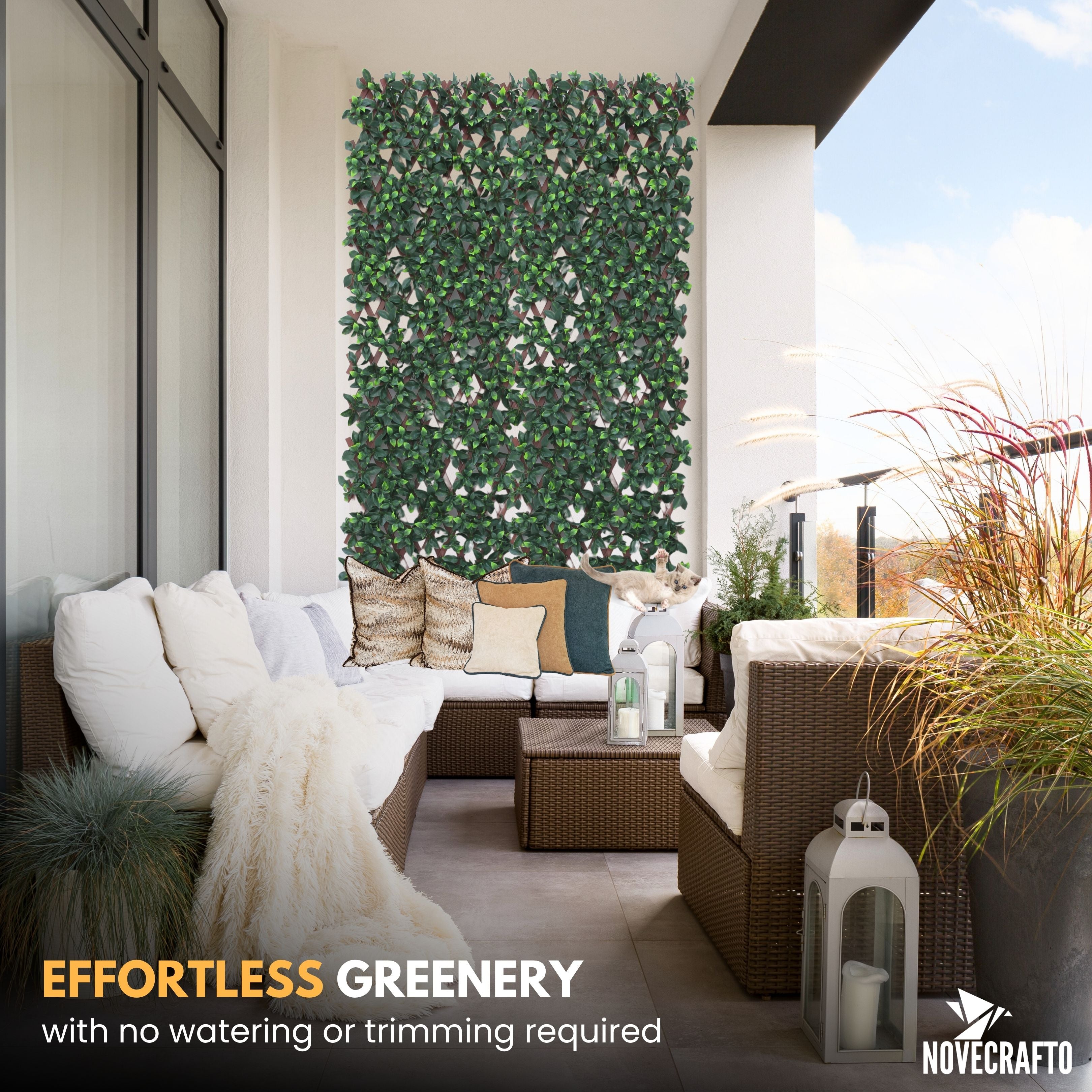 Expandable Trellis with Artificial Ficus Leaves – 35x71 in (90x180 cm) Garden Privacy Screen & Outdoor Decor