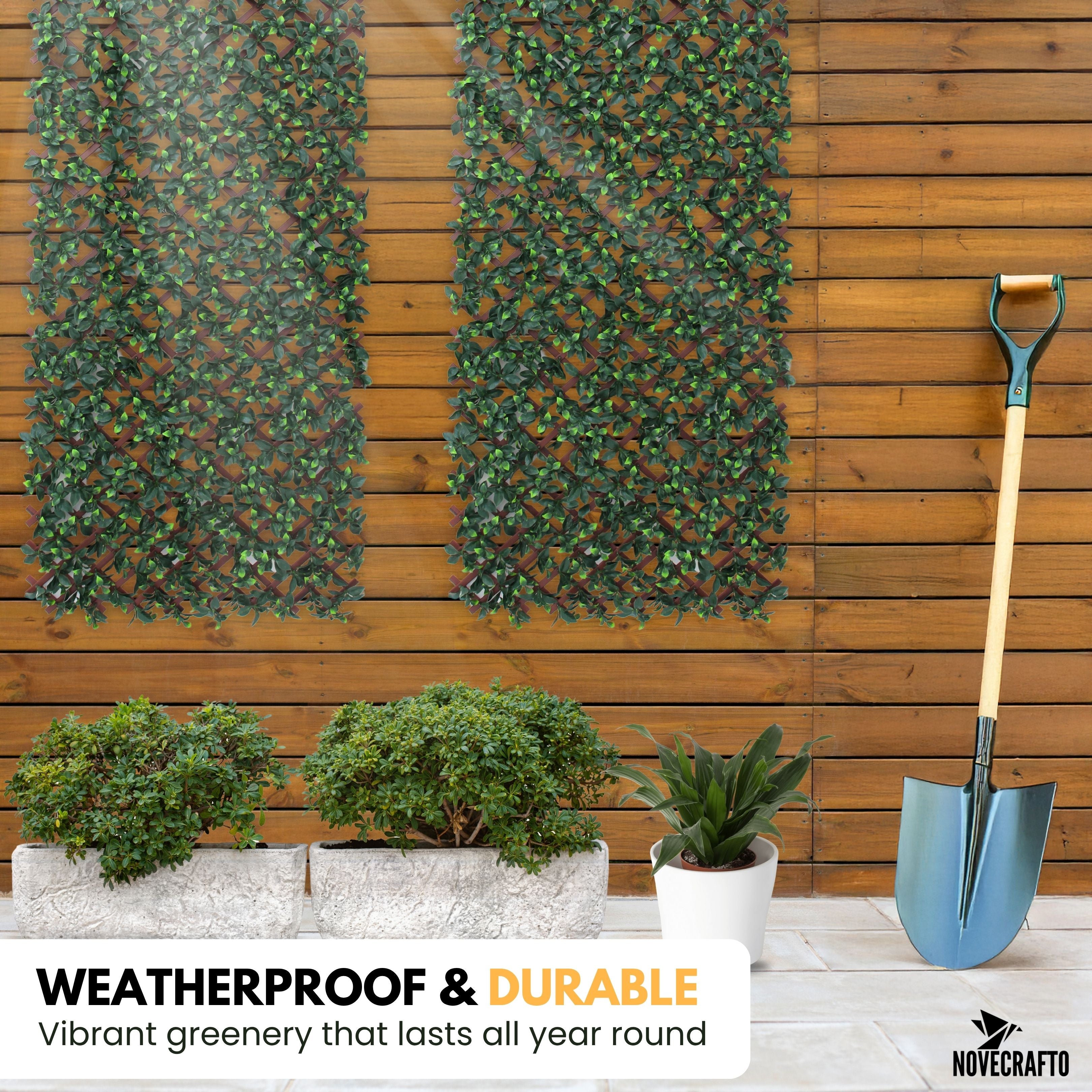Expandable Trellis with Artificial Ficus Leaves – 35x71 in (90x180 cm) Garden Privacy Screen & Outdoor Decor