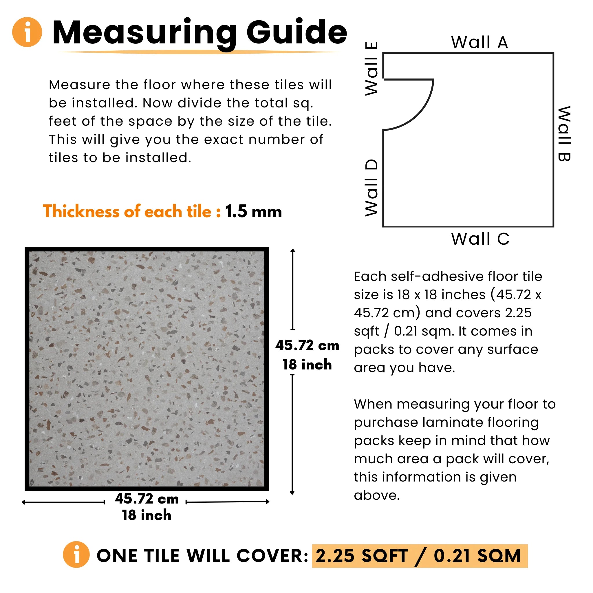 Measuring guide for self-adhesive floor tiles installation