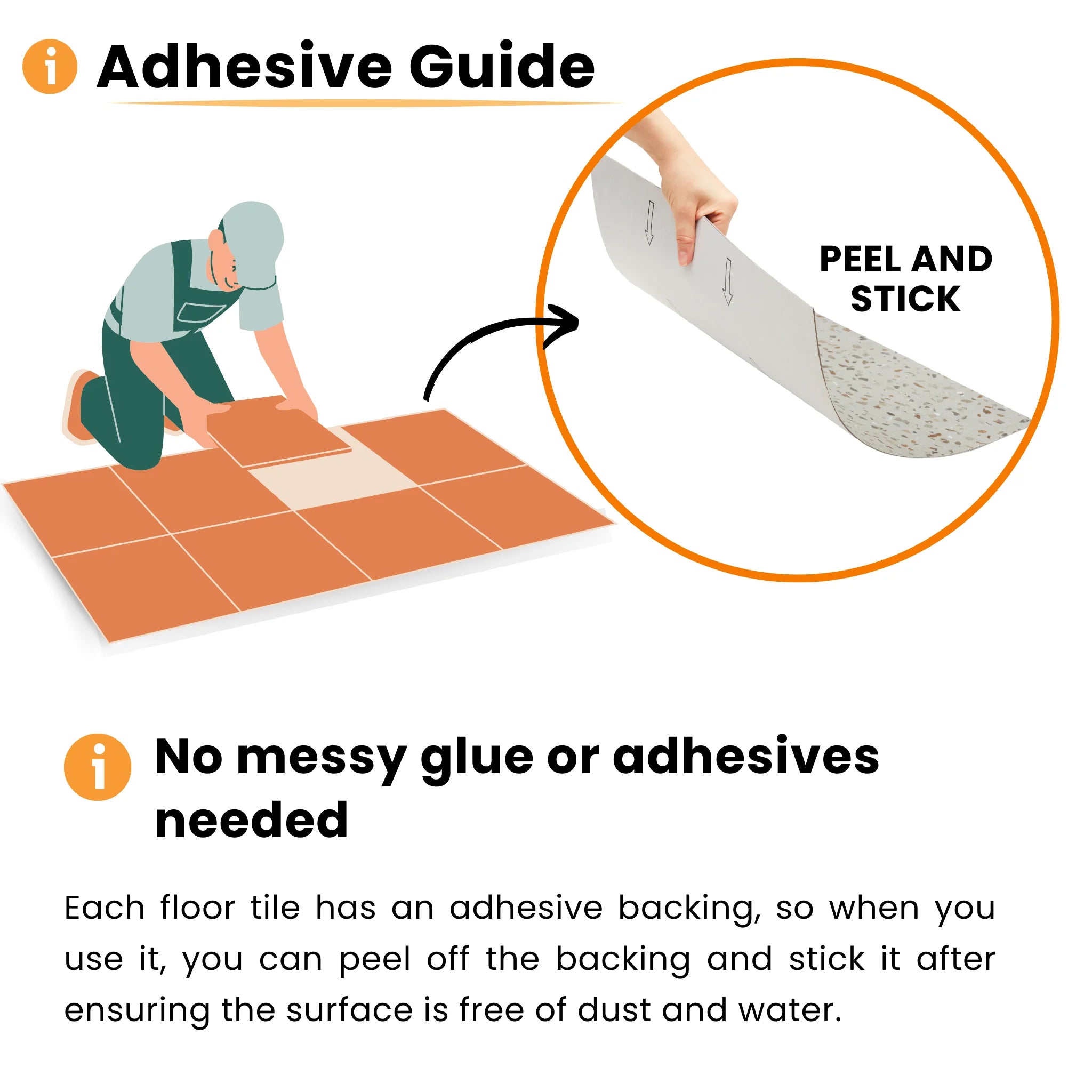 Adhesive guide for peel and stick flooring tiles