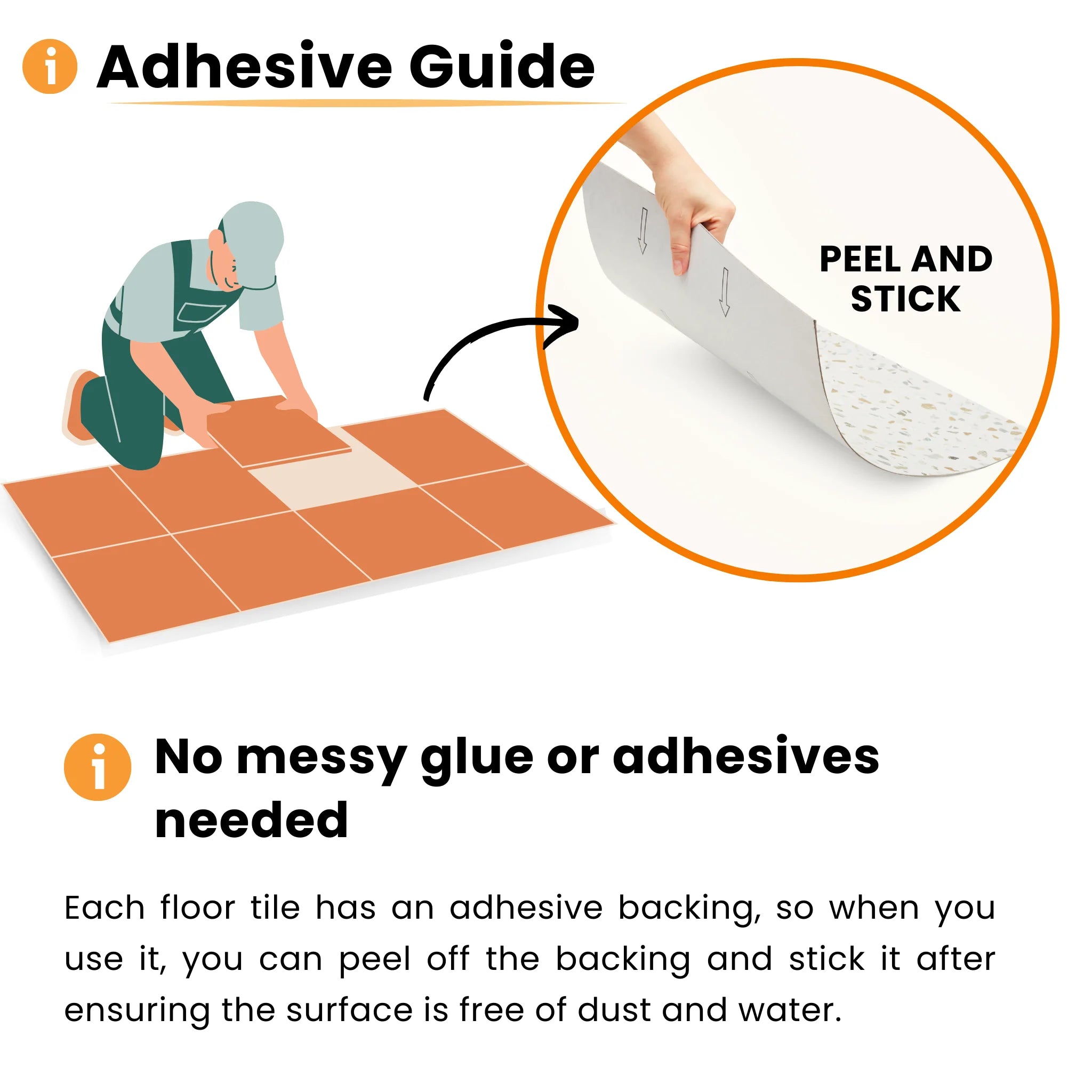 Adhesive guide for peel and stick flooring tiles