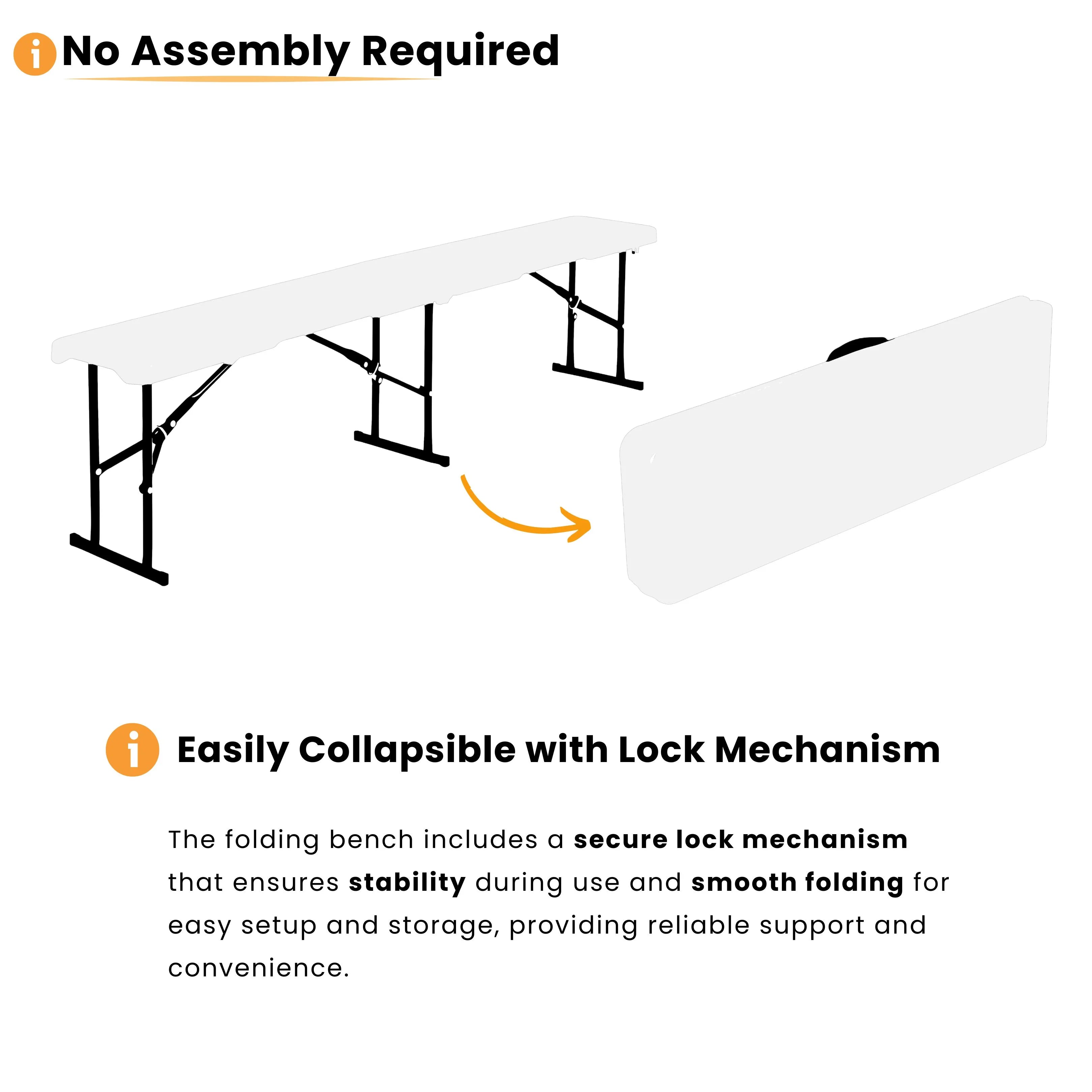 no assembly required white folding bench